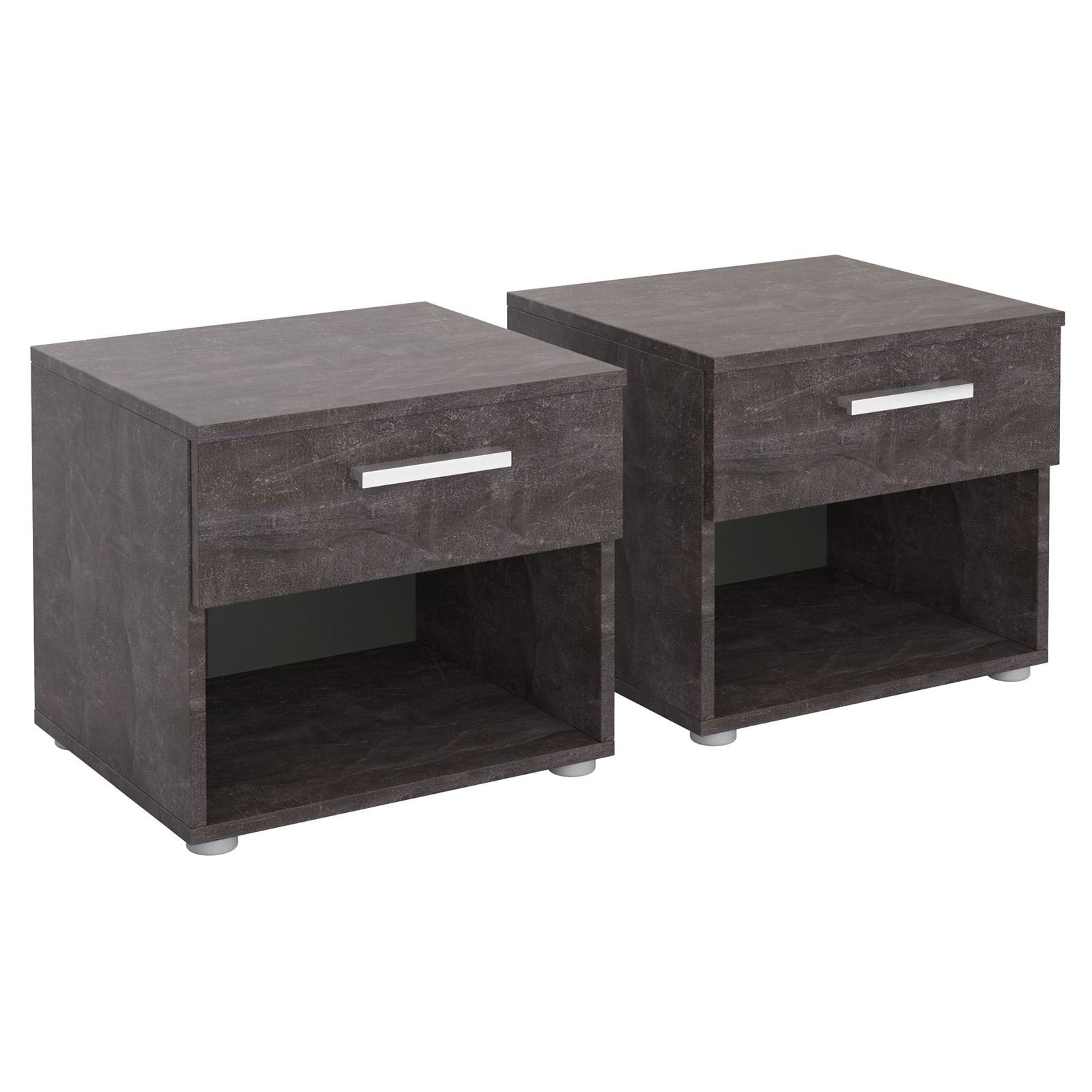 CARO-Möbel Nachtkommode MARY, Nachttisch 2er Set mit Schublade und Ablagefach Betonoptik dunkel