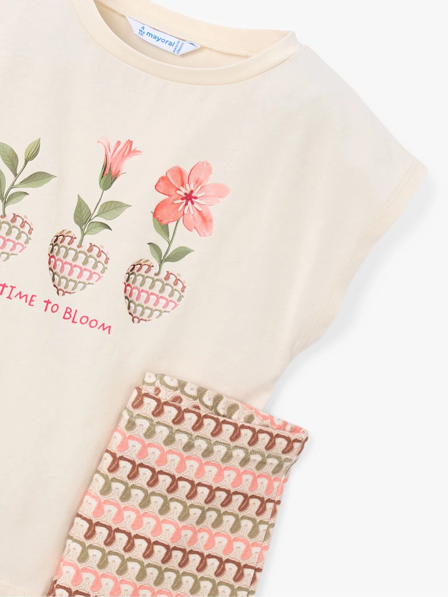 Mayoral Shirt & Hose Mädchen Set aus T-Shirt und Flared Leggings mit Print, beige