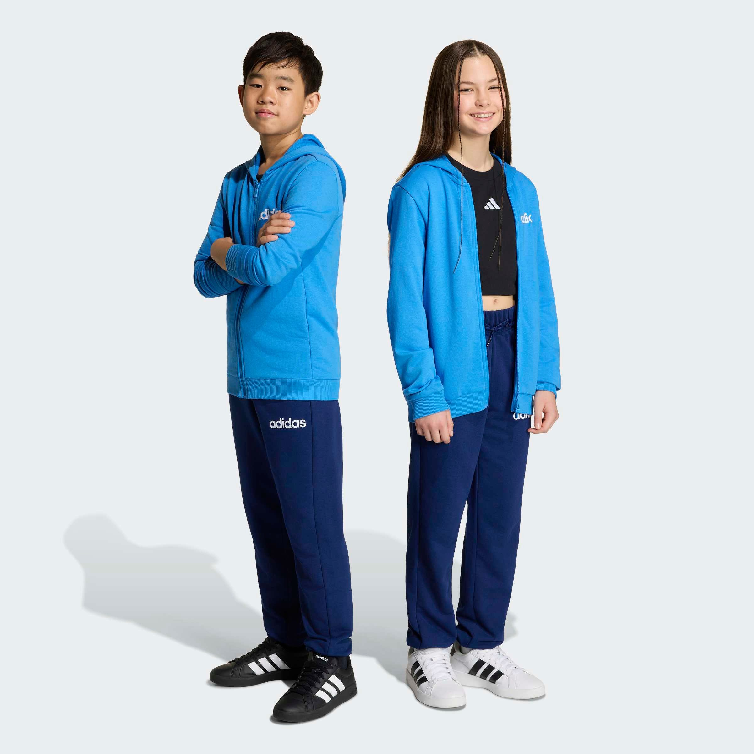 adidas Sportswear Trainingsanzug ESSENTIALS KINDER (2-tlg), zweiteilig, aus Baumwolle und Polyester, weiches French Terry