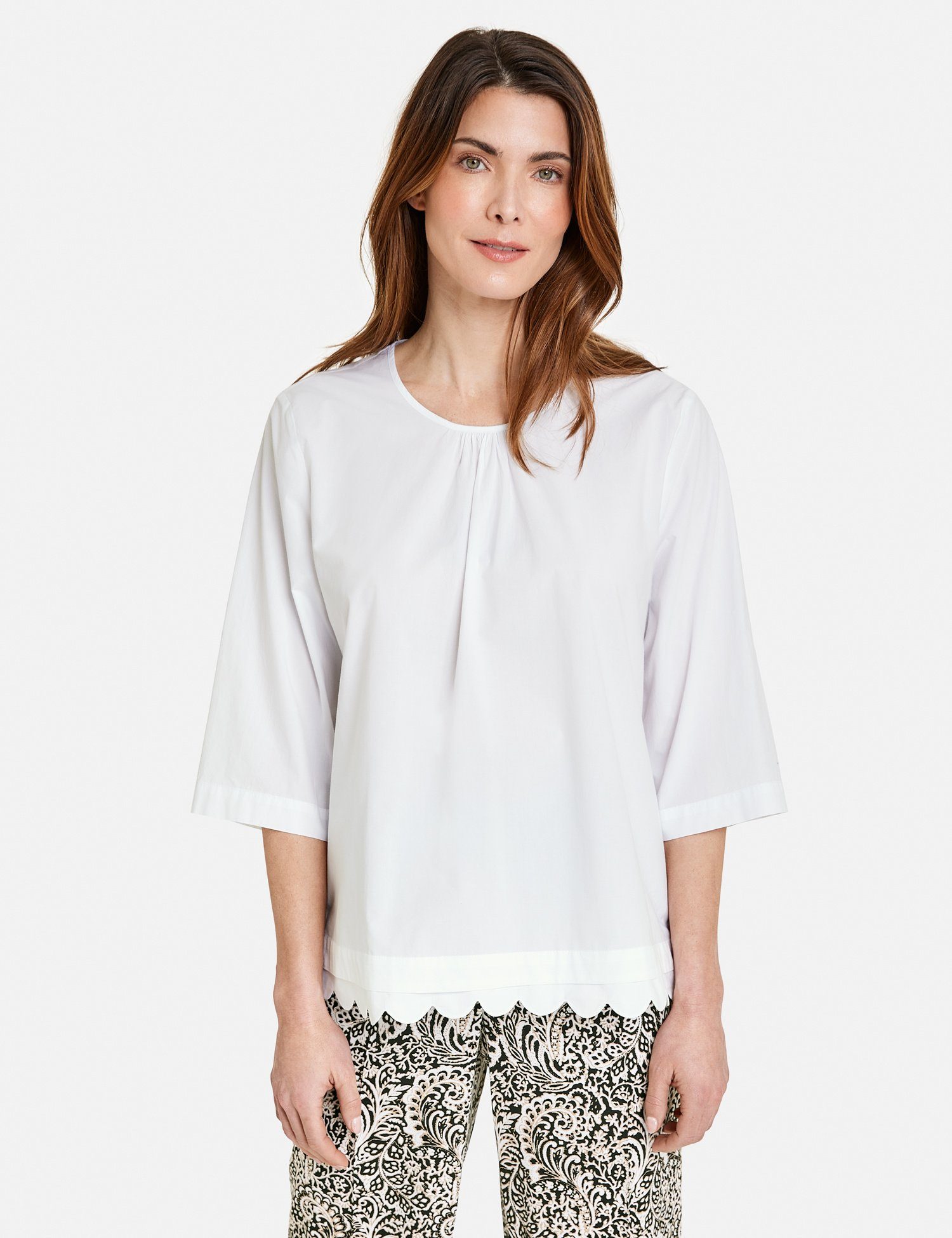 GERRY WEBER Klassische Bluse 3/4 Arm Bluse Mit Gewelltem Saum