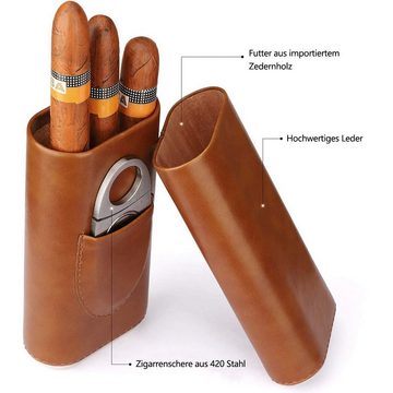Gontence Zigarettenanzünder-Verteiler Zigarren Humidor Etui für 3 Zigarren Inklusive Zigarrenschneider (1-St)