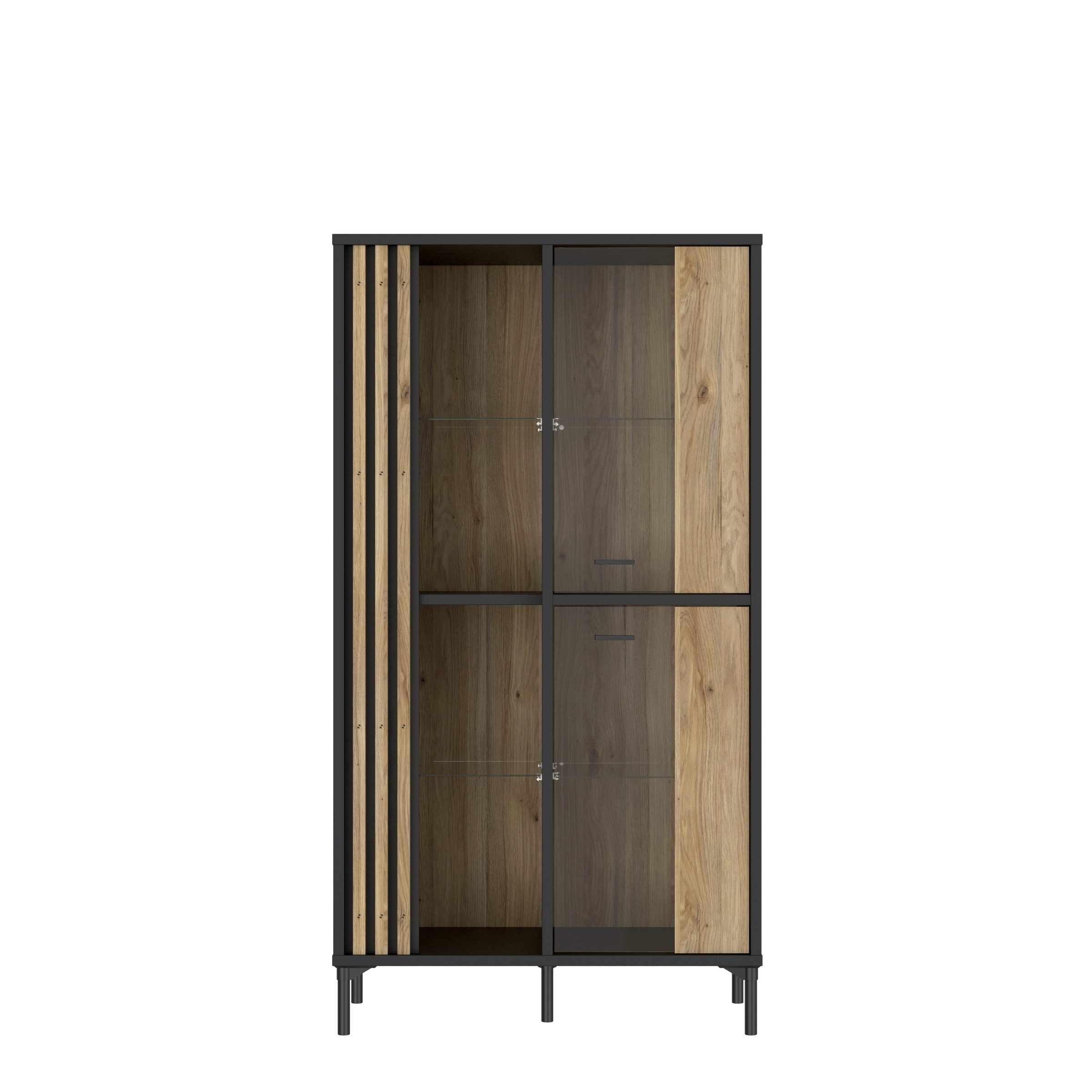 FORTE Glasvitrine Lamelle, Mauvella Eiche Dekor / Schwarz - 87x162,2x41,5cm (BxHxT)