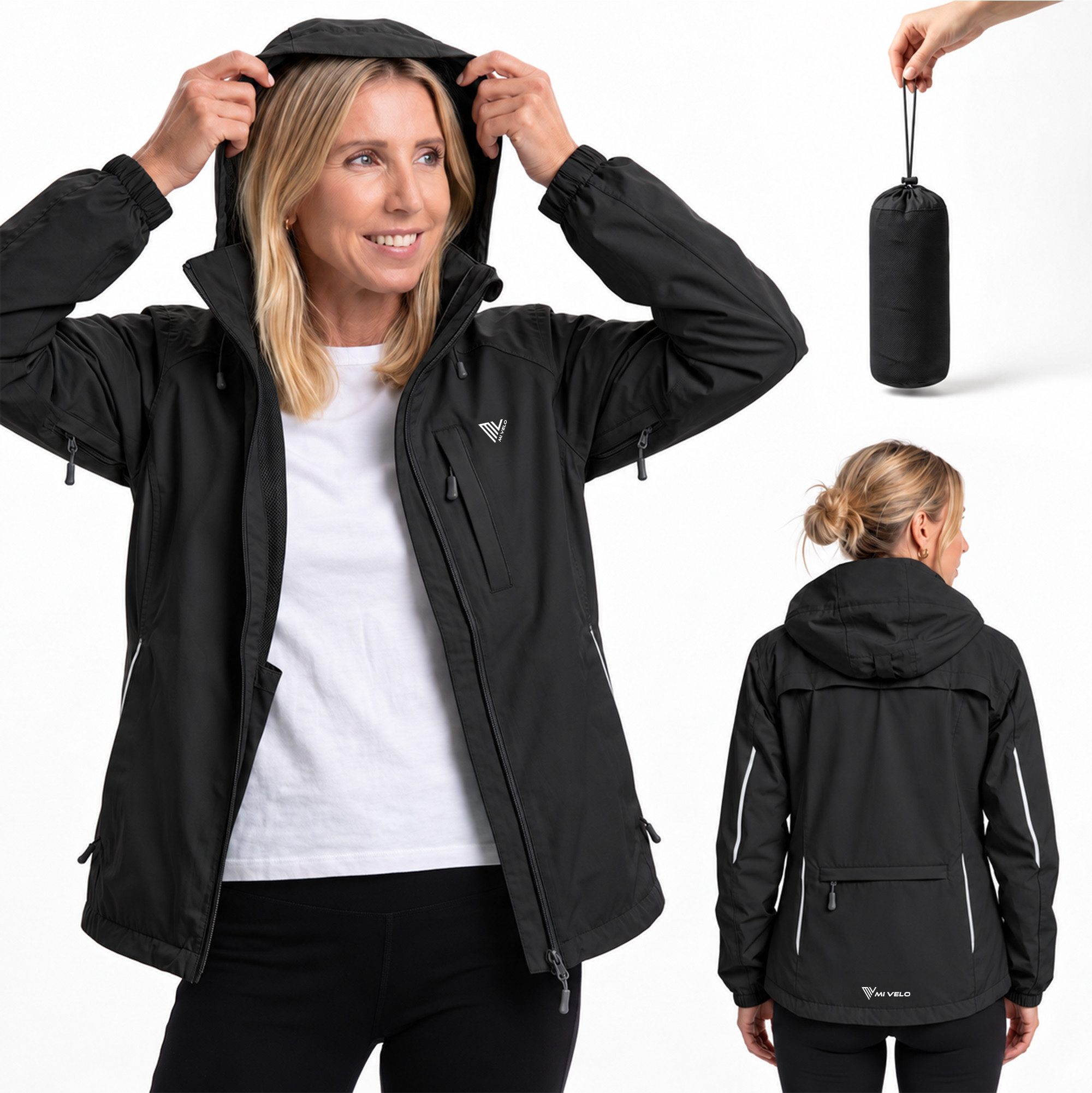 MIVELO Fahrradjacke MOVE für Damen - Regenjacke wasserdicht, winddicht & atmungsaktiv (inkl. praktischem Packbeutel) mit reflektierenden Elementen