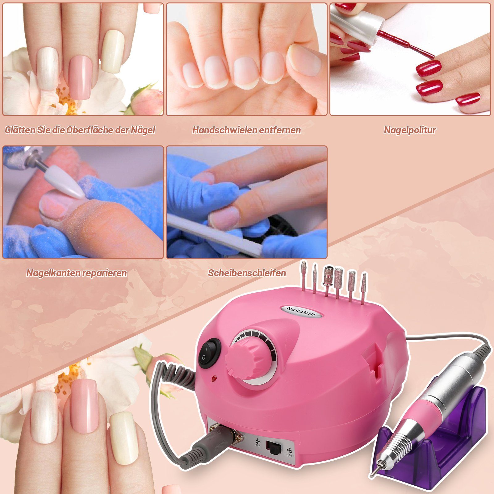 NaN Nagelfräser 18W Maniküre-Pediküre-Set Elektrische Nagelfeile Rosa, Diamantschleifer Nagelmaschine, Gimisgu Maniküre