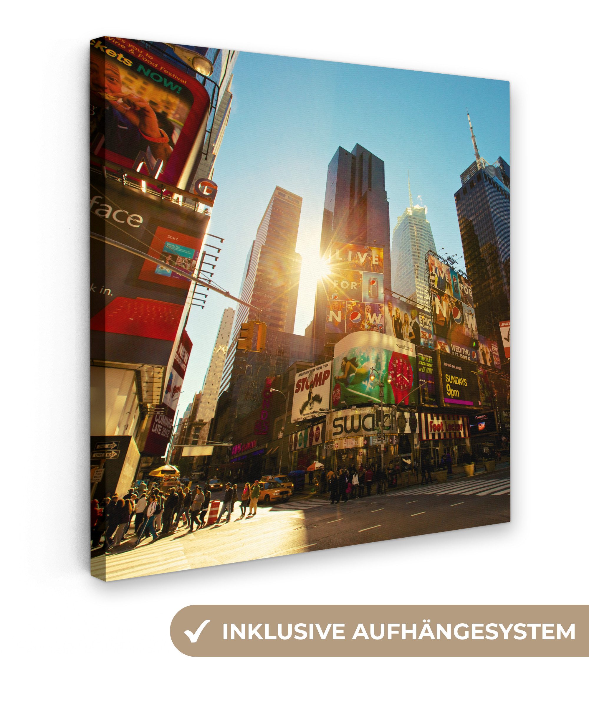 OneMillionCanvasses® Leinwandbild New York - Amerika - Werbeschild, Fotodruck (1 St), Wandbild, Deko Schlafzimmer Wohnzimmer Flur 20x20 cm