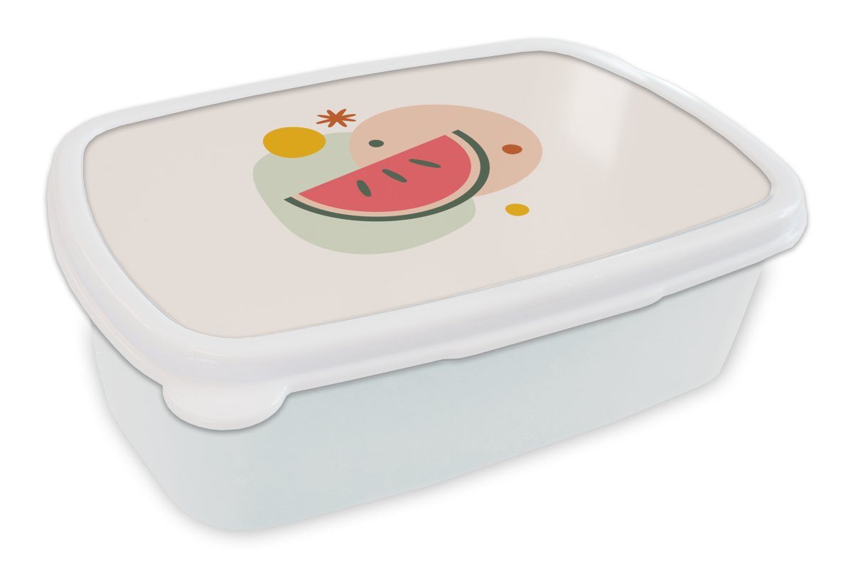 MuchoWow Lunchbox Pastell, weiß - Brotbox für und Obst Kunststoff, Brotdose, Erwachsene, Mädchen Kinder (2-tlg), - Wassermelone für Jungs und