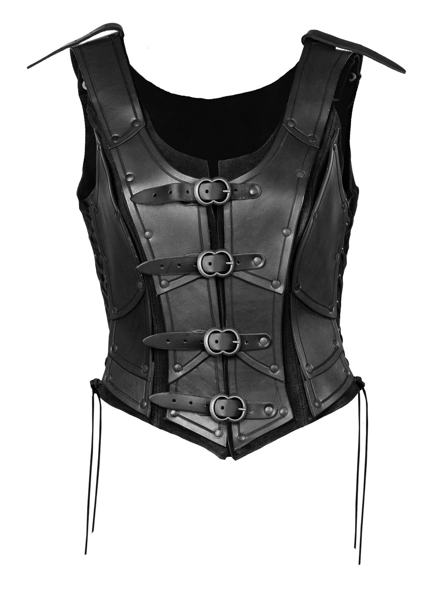 Andracor Kostüm Lederrüstung - Elfenkriegerin, kurz, Eine aufwendige Lederrüstung für Damen, kombiniert aus weichem Velou