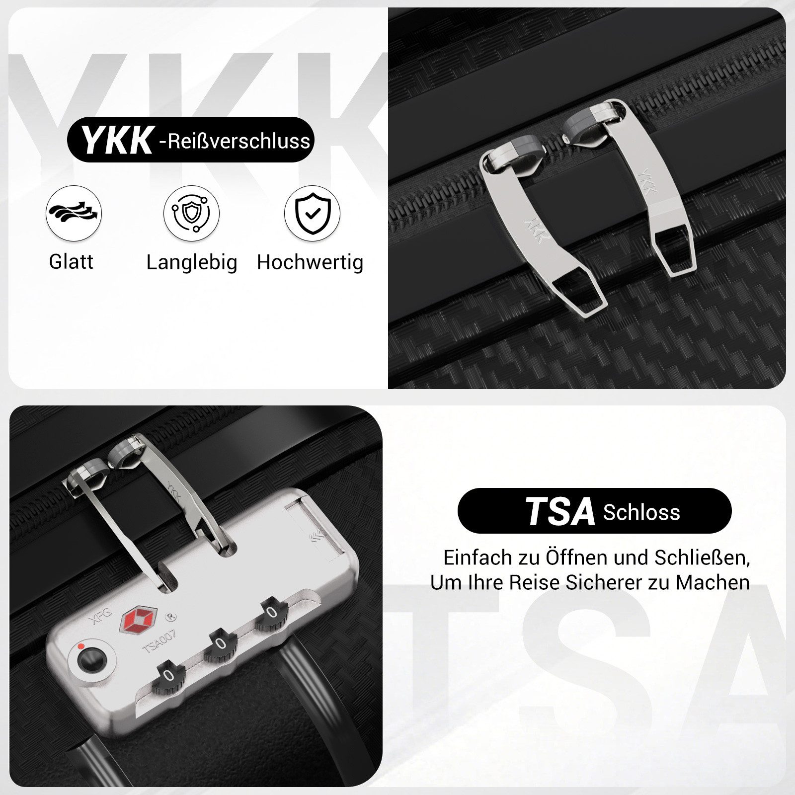 KONO Hartschalen-Trolley (20/24/28 Zoll), Leichter PP-Reisekoffer mit TSA-Schloss – Bild 5 von 5