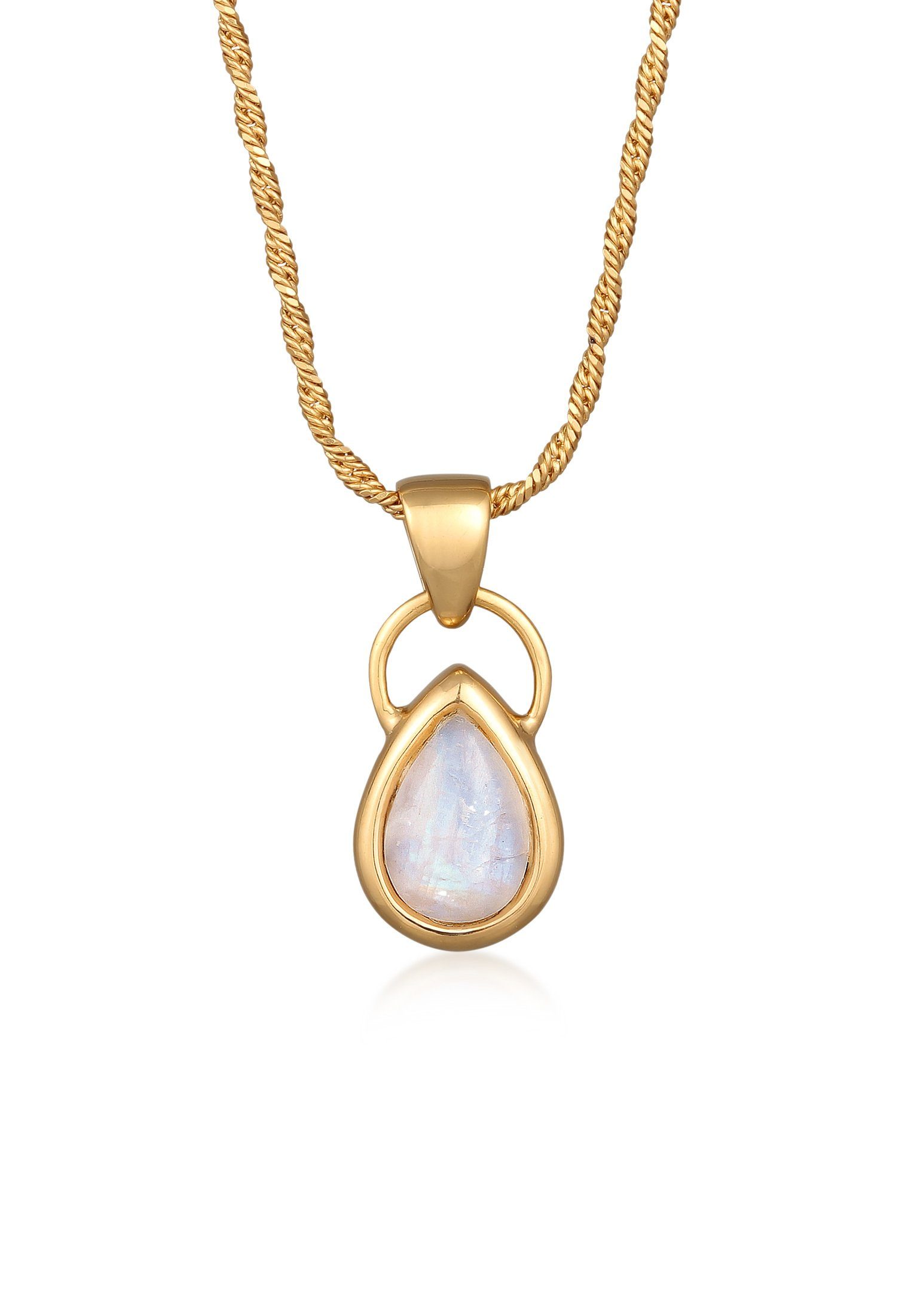 Elli Premium Kette mit Anhänger Mondstein Klassisch Blogger 925 Silber, Tropfen