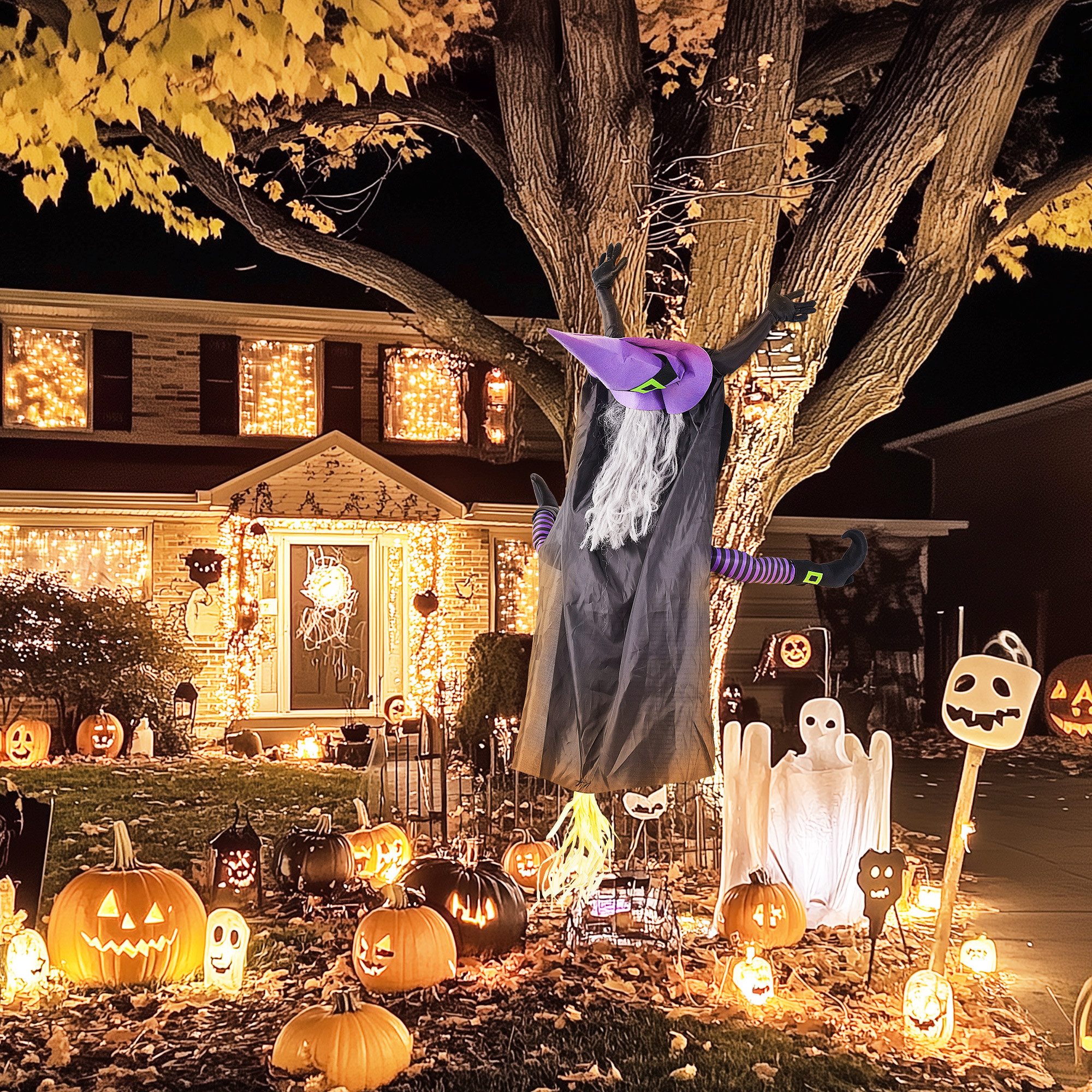 HOMCOM Dekofigur 170cm Halloween Fliegende Hexe, günstig online kaufen