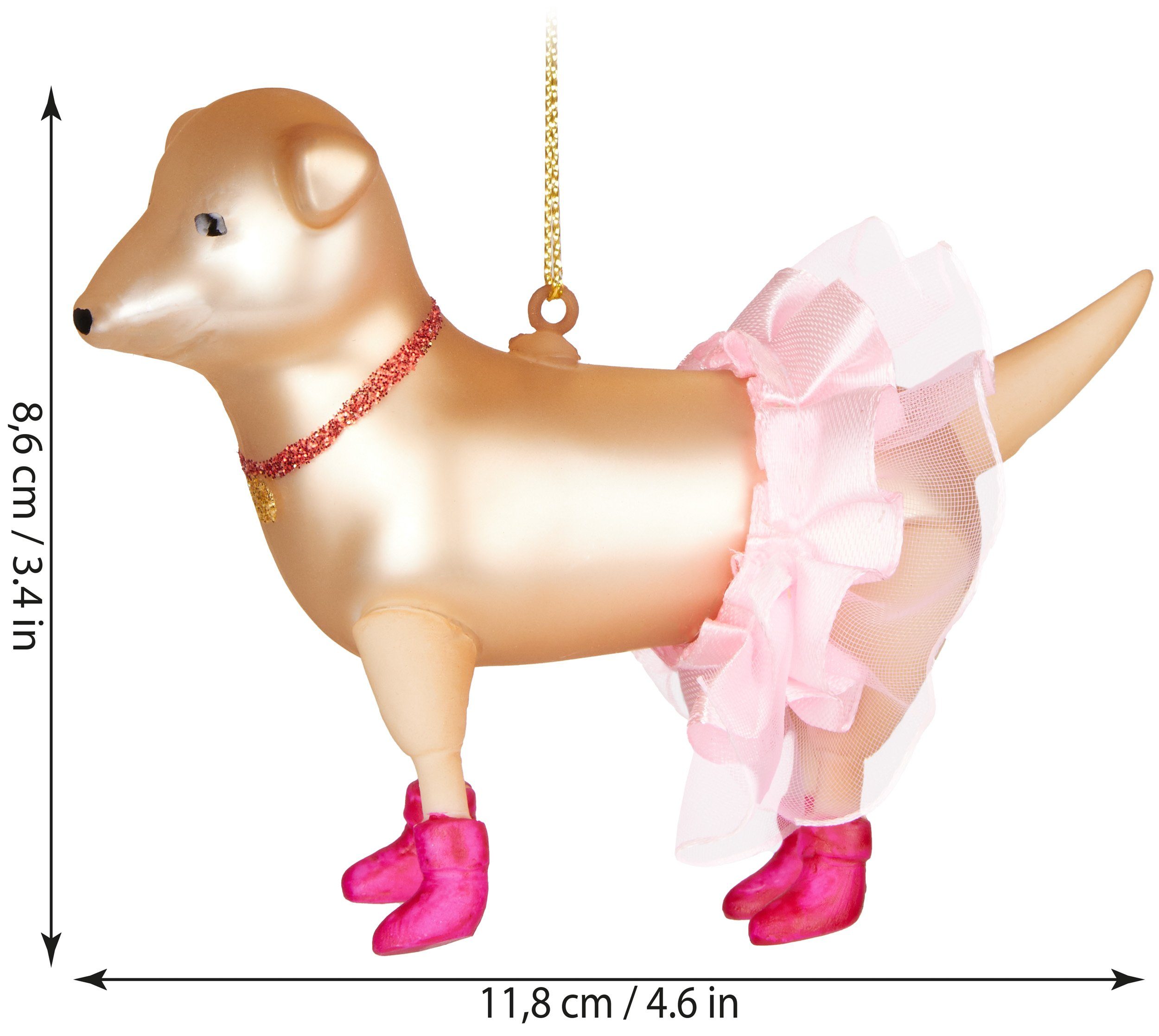 BRUBAKER Christbaumschmuck Hund als Ballerina - Handbemalte Weihnachtskugel Hund aus Glas (1-tlg), Weihnachtsbaumkugel Prima-Ballerina Lustig Baumkugel - 11,8 cm
