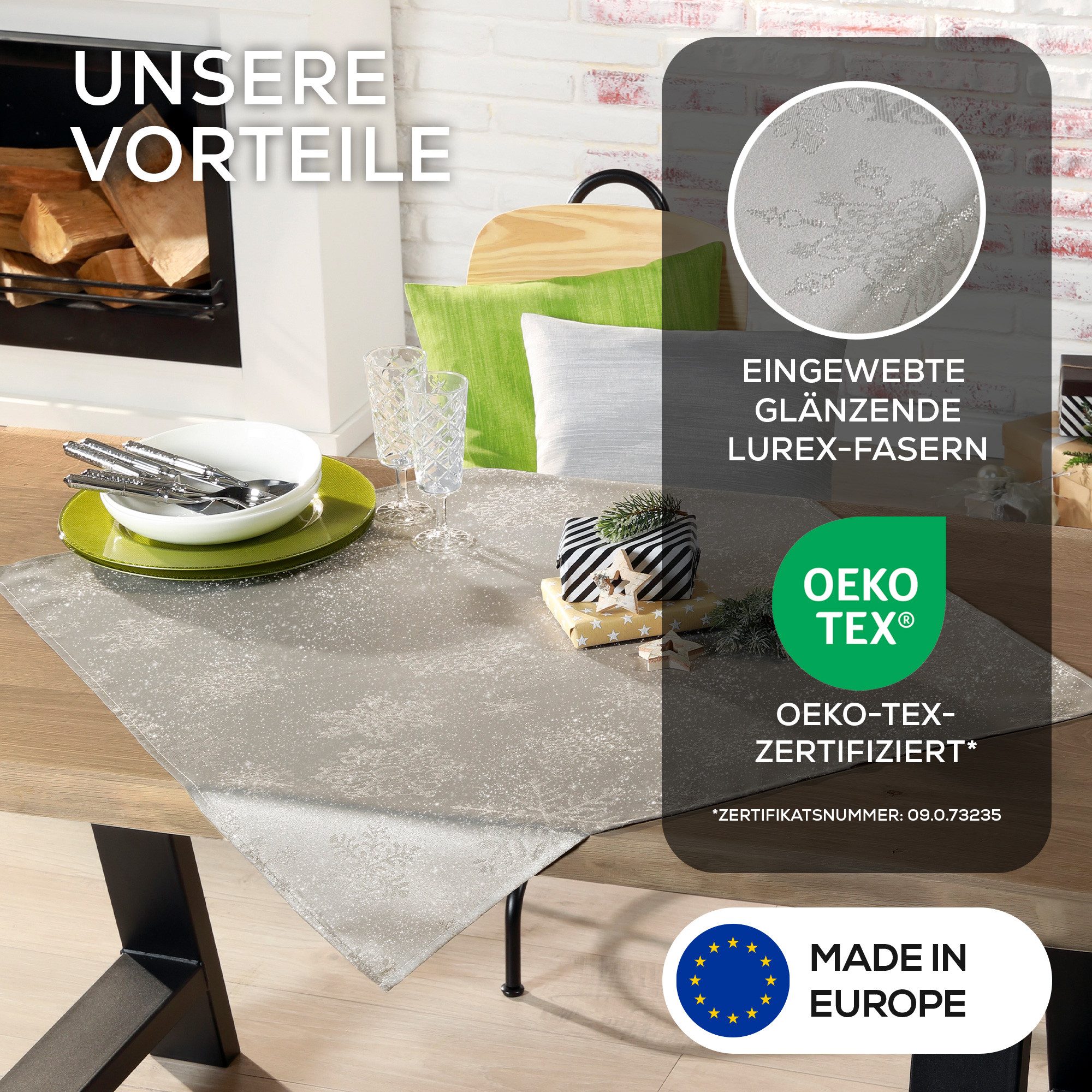 Beautex Tischdecke Lurex Tischdecke Weihnachten, Silber Gold glänzend, Weihnachtstisch (1-tlg) – Bild 4 von 5