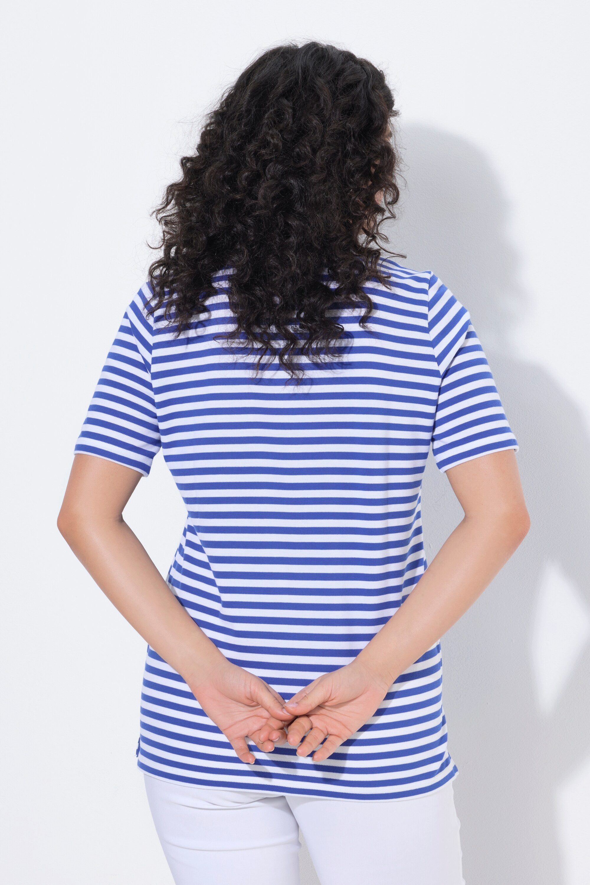 Ulla Popken Poloshirt Poloshirt Ringel Polokragen Halbarm Pima Cotton