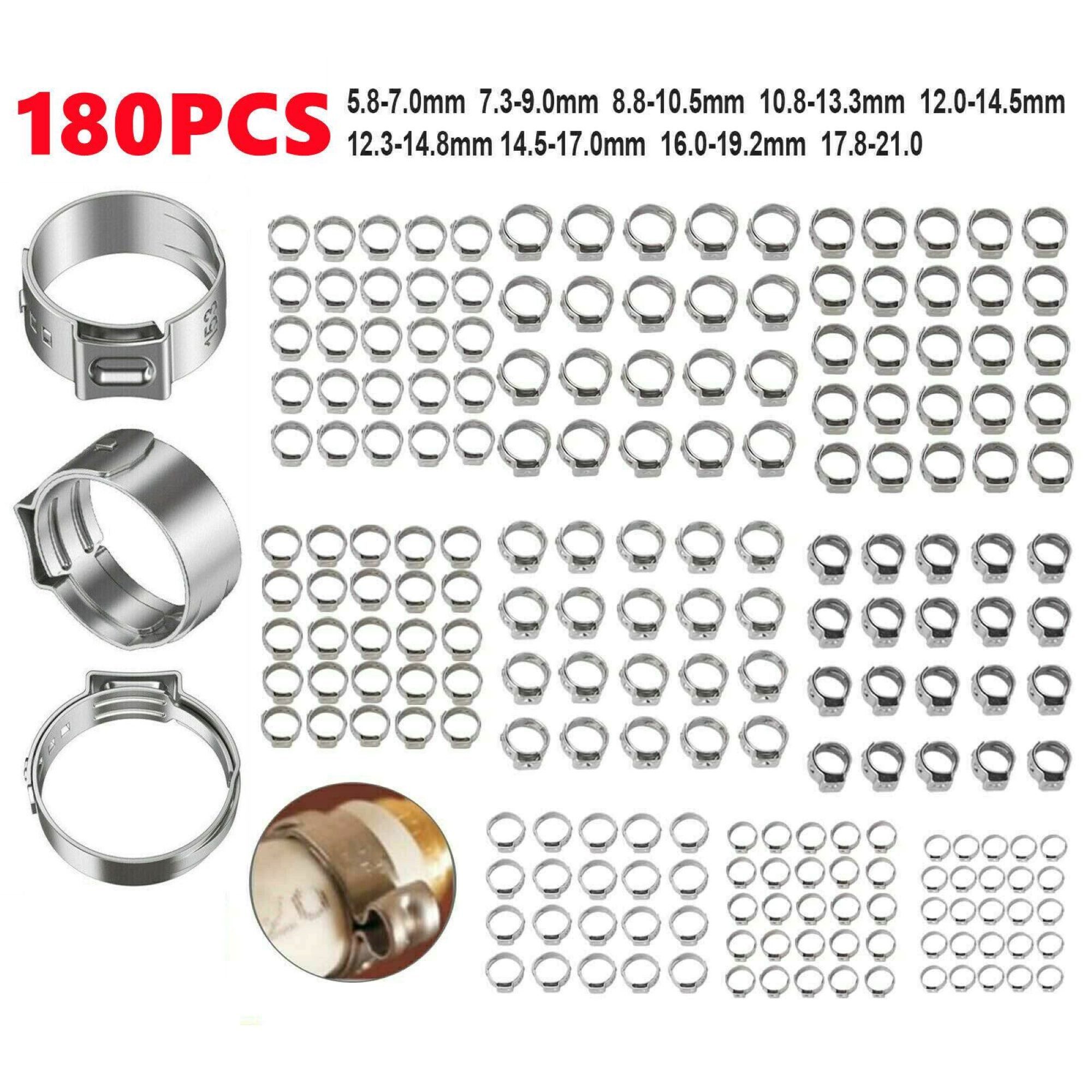 MC Star Schlauchschelle 180 tlg 1 Ohr Schlauchschellen Edelstahl Sortiment Schlauchklemmen Set, (180-St)