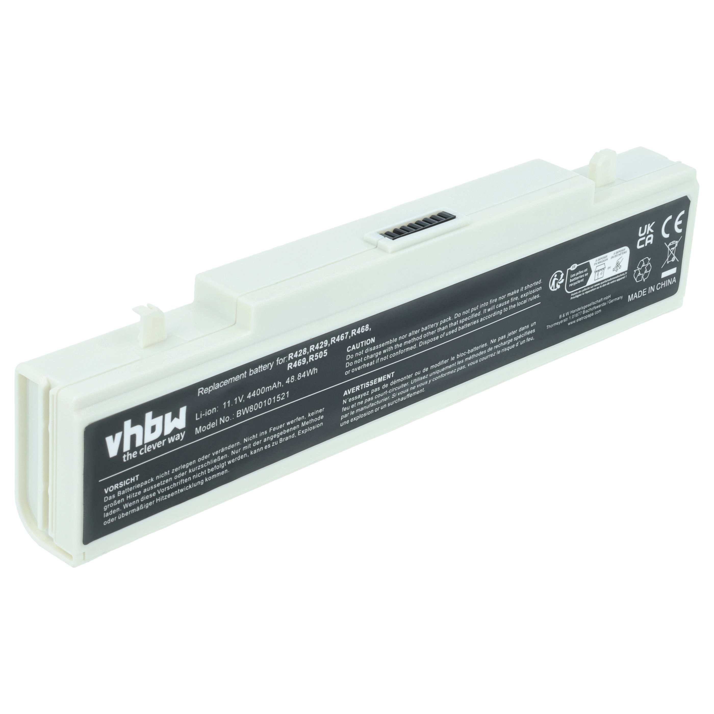 vhbw passend für Samsung NP-Q320, NP-Q430, NP-SE11, NP-R519, NP-R530, P230, Laptop-Akku Akku Li-Ion 4400 mAh (11,1 V, 1 St), Leistungsfähiger Austausch-Akku für Notebook, Wiederaufladbar, Jede
