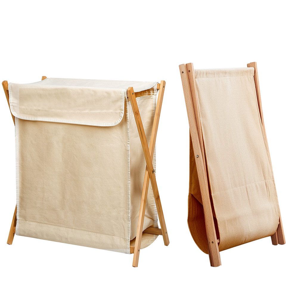 JEOBEST Wäschekorb Wäschekorb aus Bambus, Wäscheschrank, Klappbarer Wäschesortierer, (1 St) mit Wäschesammler, X-förmige Wäschebox