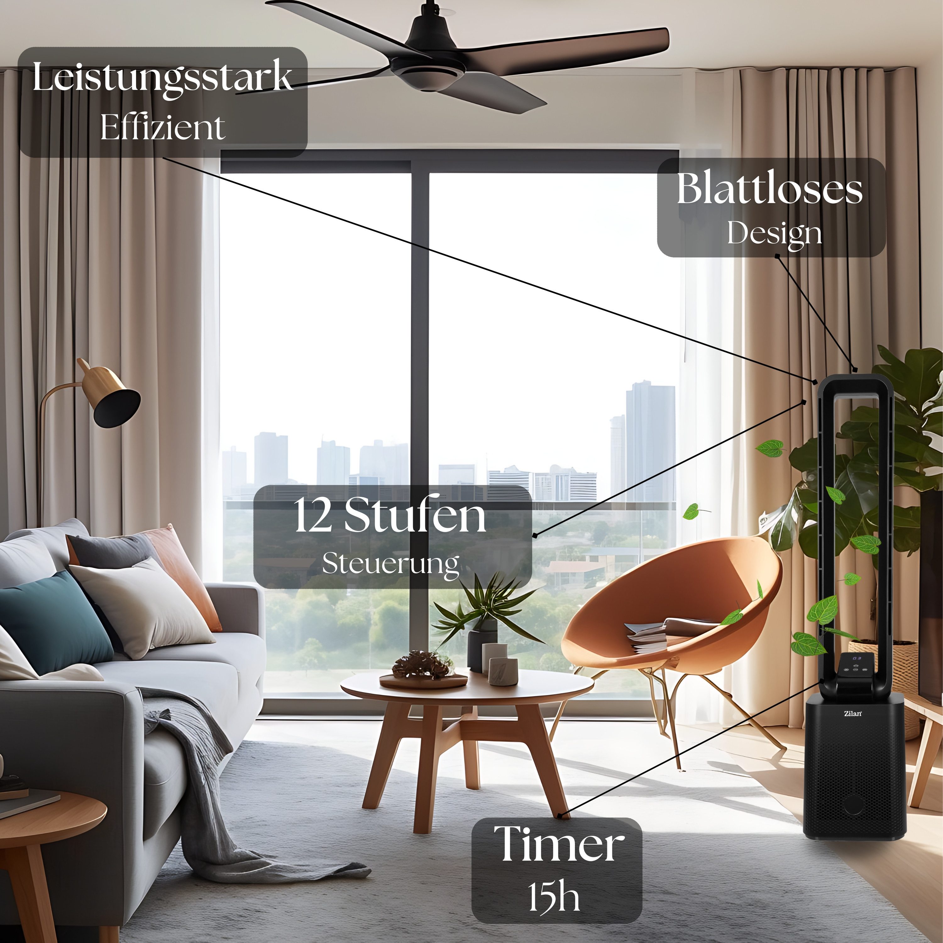 Zilan Turmventilator ZLN-1087, Max. Windgeschwindigkeit: 4,8 m/s