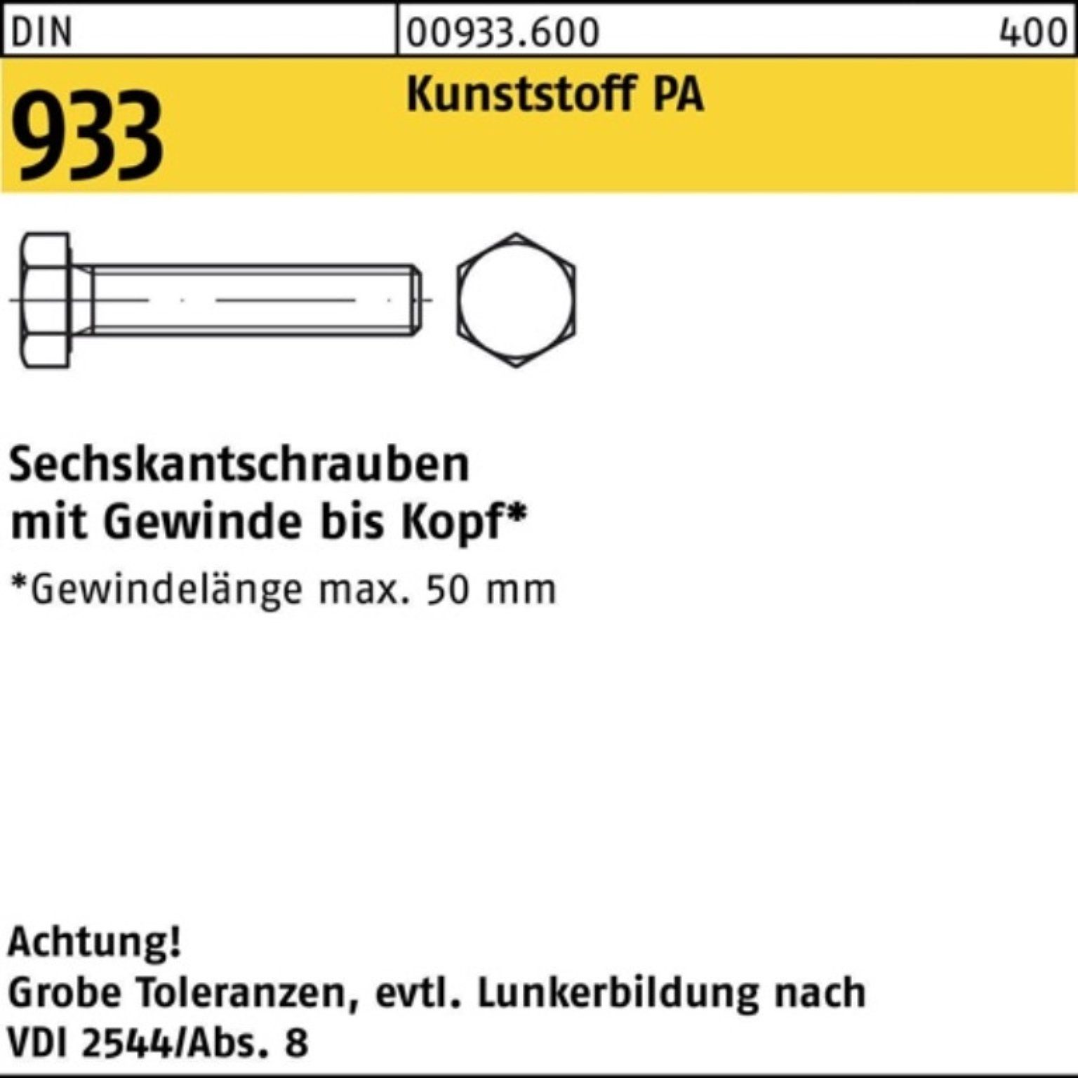 Pack 200er Polyamid Sechskantschraube Sechskantschraube VG 933 natur 200 Reyher Stüc DIN 8 M4x