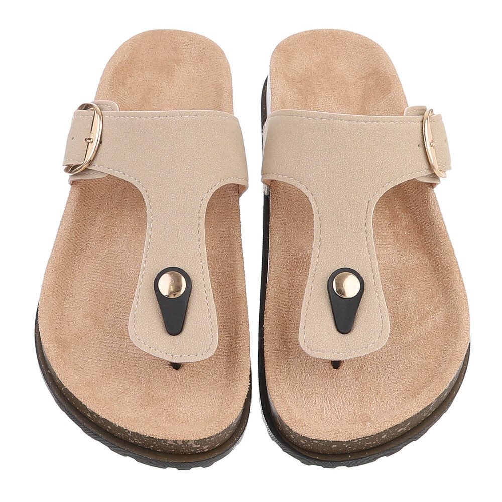 Ital-Design Modische Flip-Flops mit Schnalle für Damen Zehentrenner (91512278) Flach Zehentrenner in Beige – Bild 4 von 5