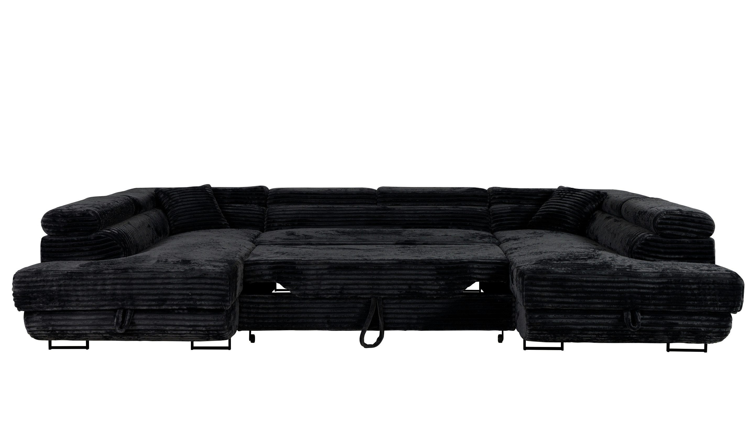 Labett Wohnlandschaft mit Schlaffunktion & Bettkasten GUSTAVO U-Form Sofa aus Cord – Bild 5 von 5