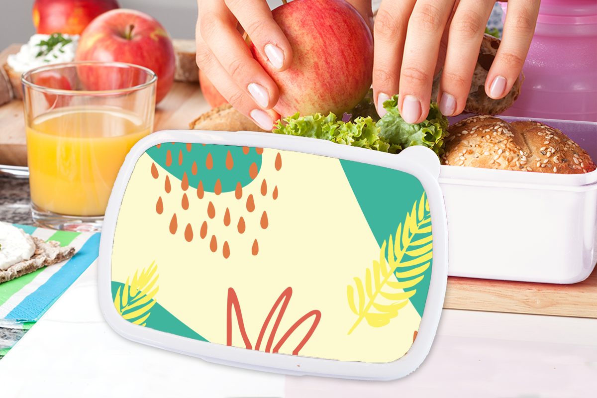 MuchoWow Lunchbox Sommer - Blätter Erwachsene, und - für Jungs Mädchen für (2-tlg), Pastell, weiß Brotbox Kunststoff, und Brotdose, Kinder