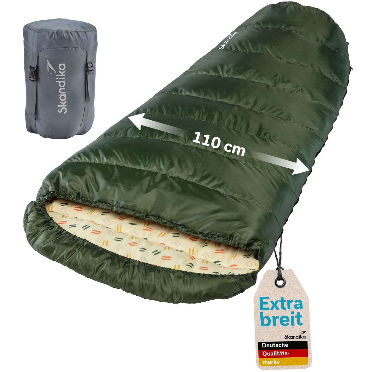 Skandika Mumienschlafsack Vegas Schlafsack XXL für Erwachsene, Camping, koppelbar, breit, groß (2-Wege-Reißverschluss, Kompressionspacksack, Koppelbar), Doppelschlafsack, 3 Jahreszeiten, bis -12°C, 220 x 110 cm, Packsack