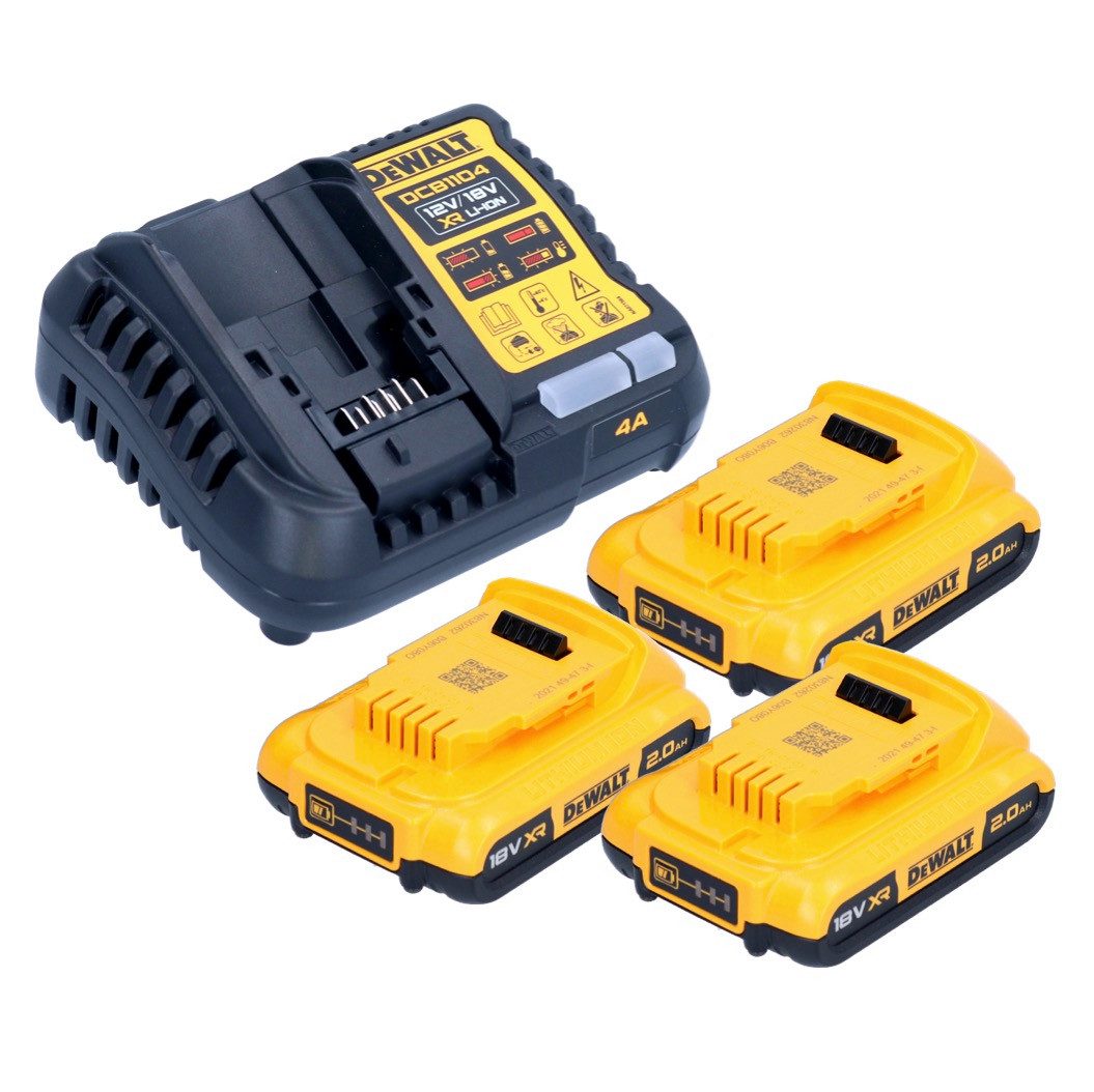 DeWalt DCB 1104 D3 Akku Starter Set 12 V / 18 V 3x Akku 2,0 Ah + DCB 1104 Akkupacks