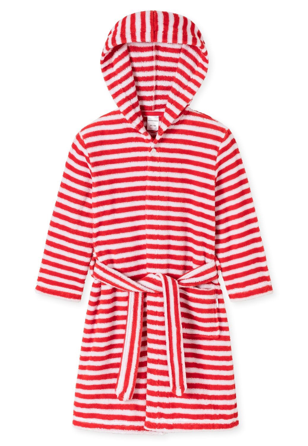 Schiesser Kinderbademantel Natural Love, Kurzform, Baumwollmischung, Kapuze, Bindegürtel, Tasche, maritimer Look, Kapuze, Gürtel, Tasche