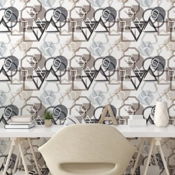 Abakuhaus Vinyltapete selbstklebendes Wohnzimmer Küchenakzent, Abstrakt Triangles Squares Plygons