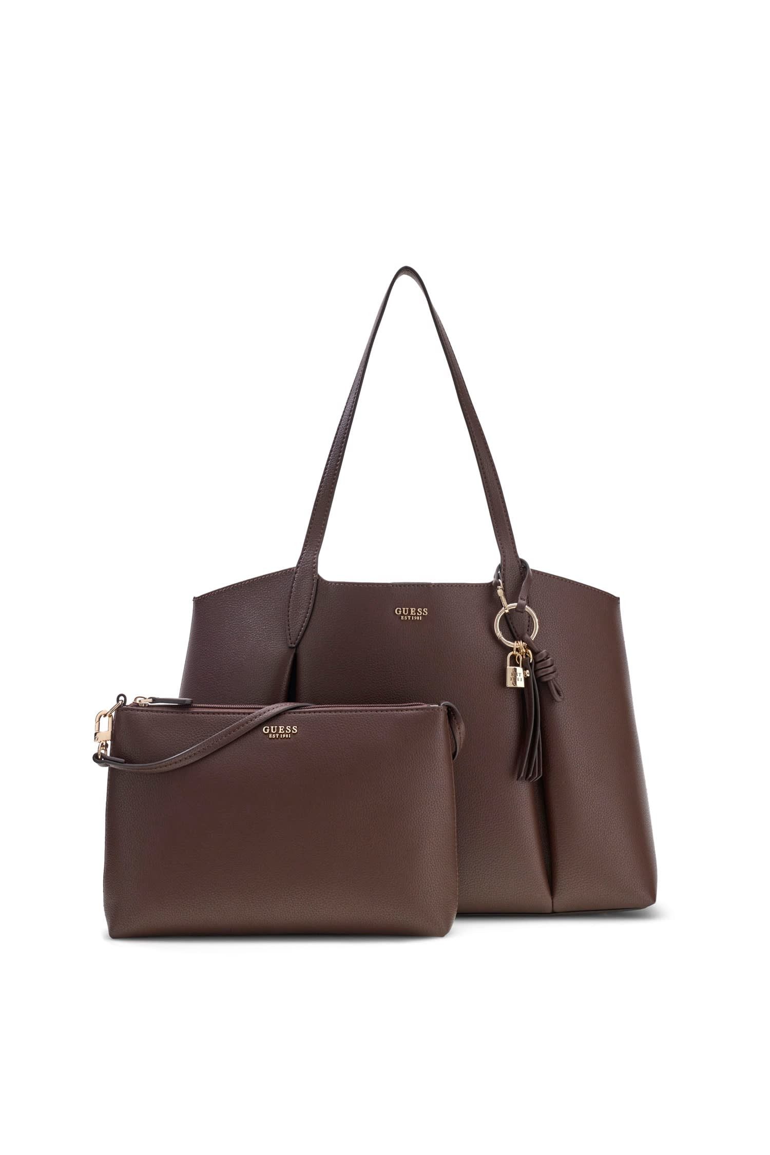 Guess Shopper MELODY 2 IN 1 TOTE (Set, Herausnehmbare Innentasche, abnehmbarer Schlüsselanhänger), Damen Handtasche, Schultertasche mit goldfarbener Logo-Applikation