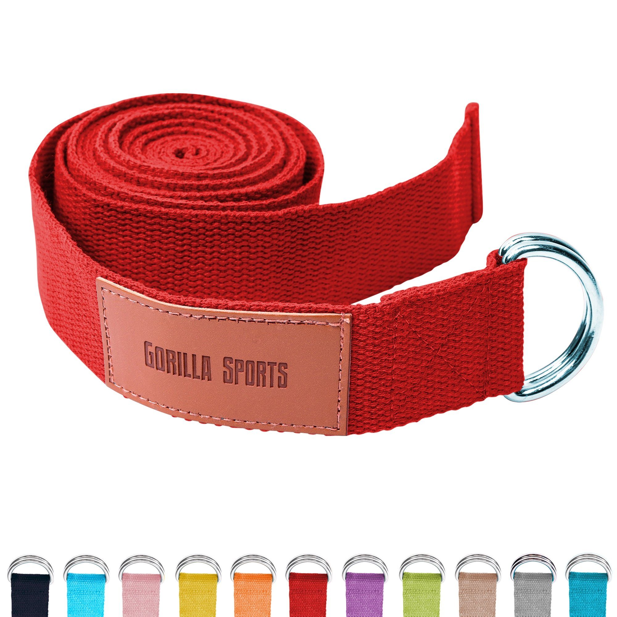 GORILLA SPORTS Yogagurt Yoga-Gürtel, Yoga aus Metall, Strap 100% Verschluss Baumwolle, mit Rot