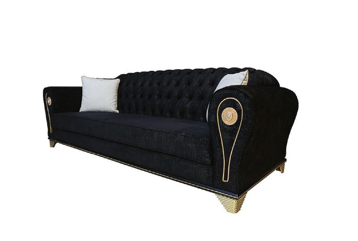 JVmoebel Sofa Designer Sofa 3-Sitzer schwarz Chesterfield Stoffbezug Sofas Textil, Made In Europe