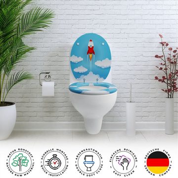 Sanfino WC-Sitz "Rocket" Premium Toilettendeckel mit Absenkautomatik aus Holz, mit schönem Kinder-Motiv, hohem Sitzkomfort, einfache Montage