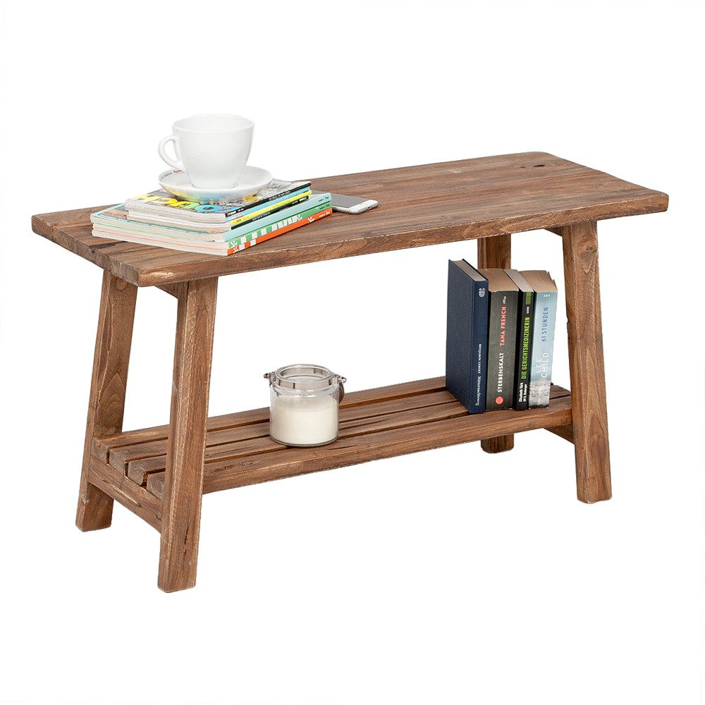 LebensWohnArt Sitzbank Massivholz Bank mit Ablage GENIUS 90cm Antik-Natural Schuhregal