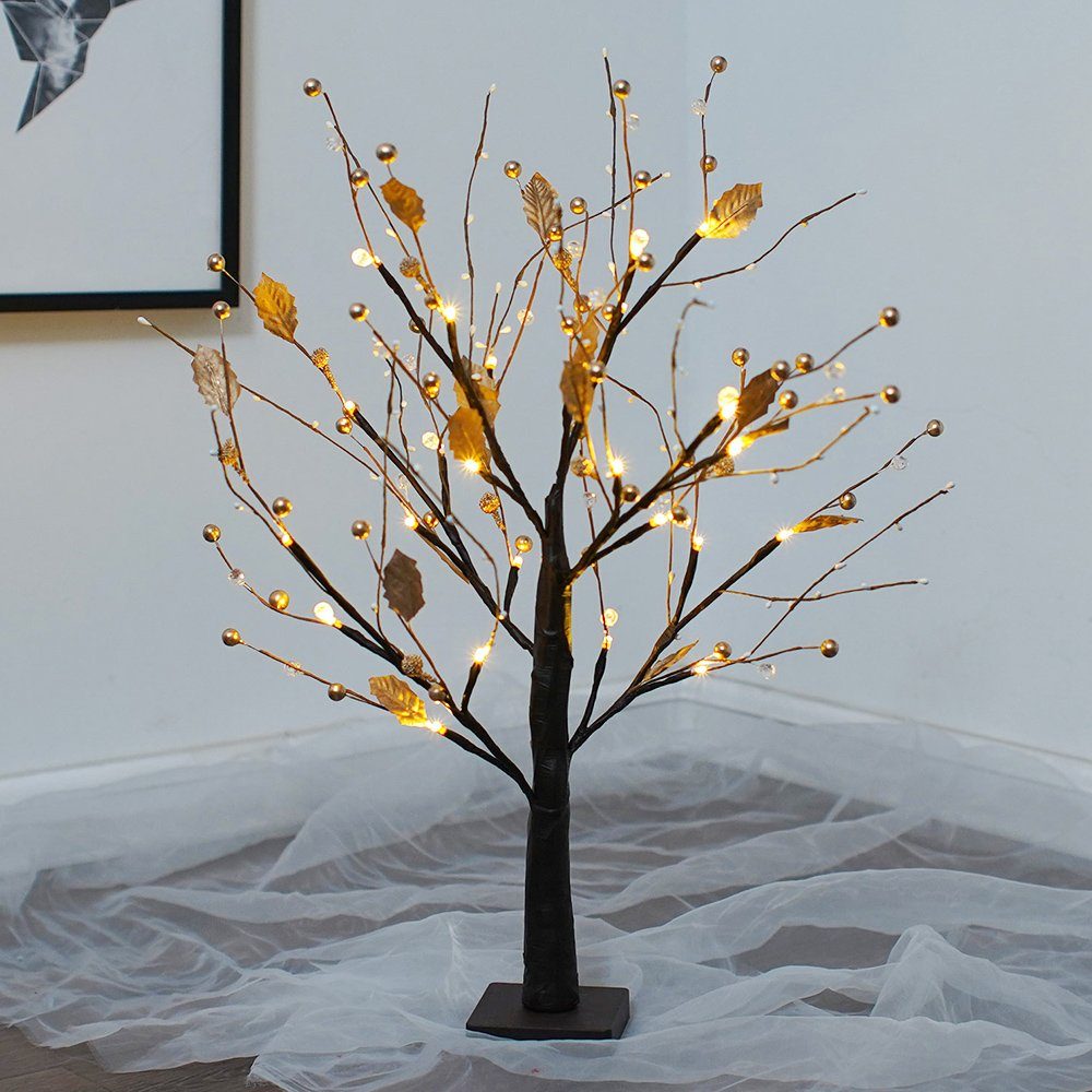 Hochzeit LED Festival Rosnek DIY Warmweiß, Haus Warmweiß, Baumlampe, LED Deko, Baum Tischleuchte Gold batteriebetrieben, Perlen Bonsai-Baum für