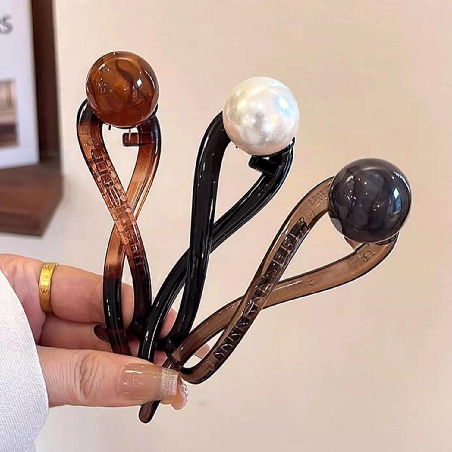 LuxusKollektion Haarklammer 3er Set Elegante Perlen Französische Haarnadeln Bananenclips