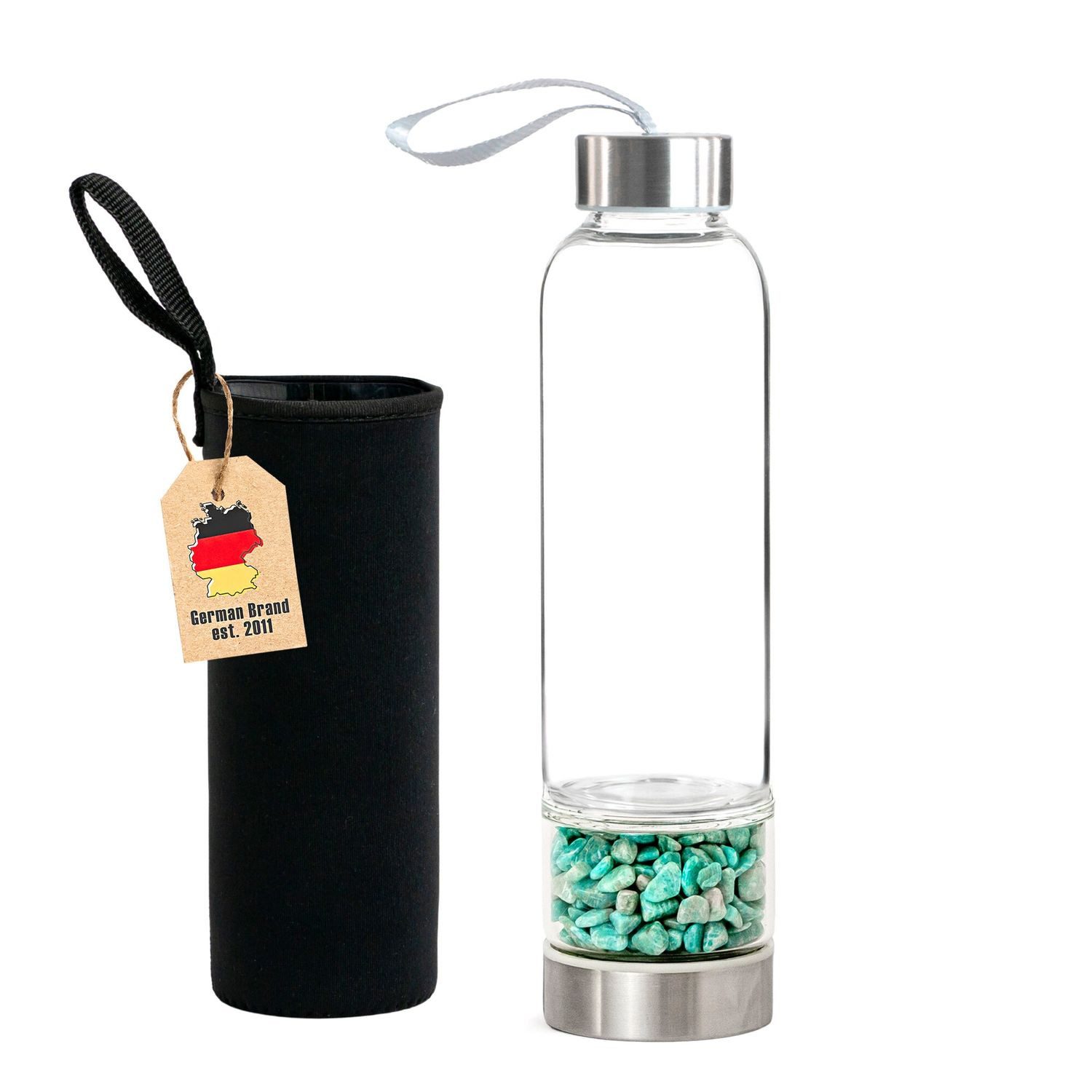 Intirilife Trinkflasche, Trinkflasche Wasserflasche - Heilsteinen, Tasche - Türkis