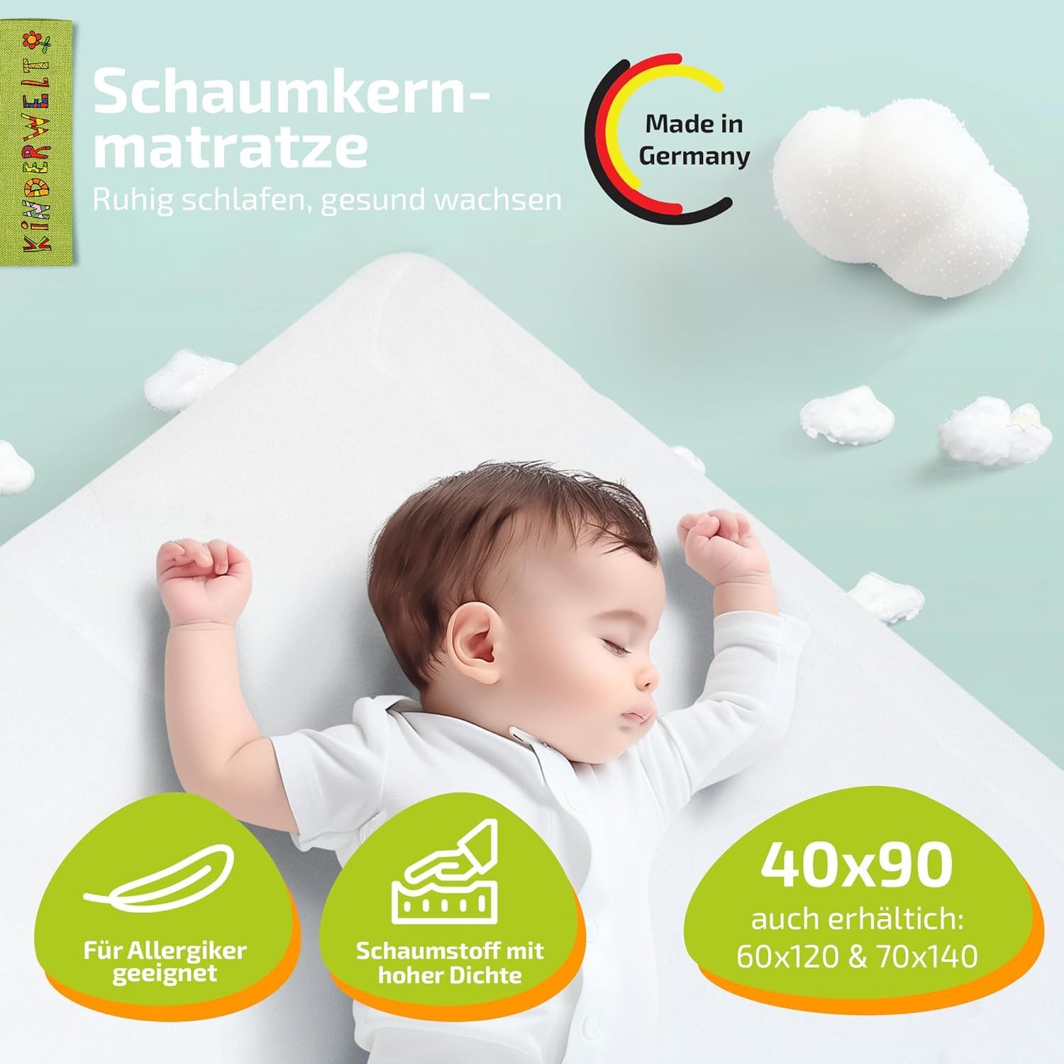 Babymatratze Baby Schaumstoff Matratze 40 x 90 Schaum, KiNDERWELT, 6 cm hoc günstig online kaufen