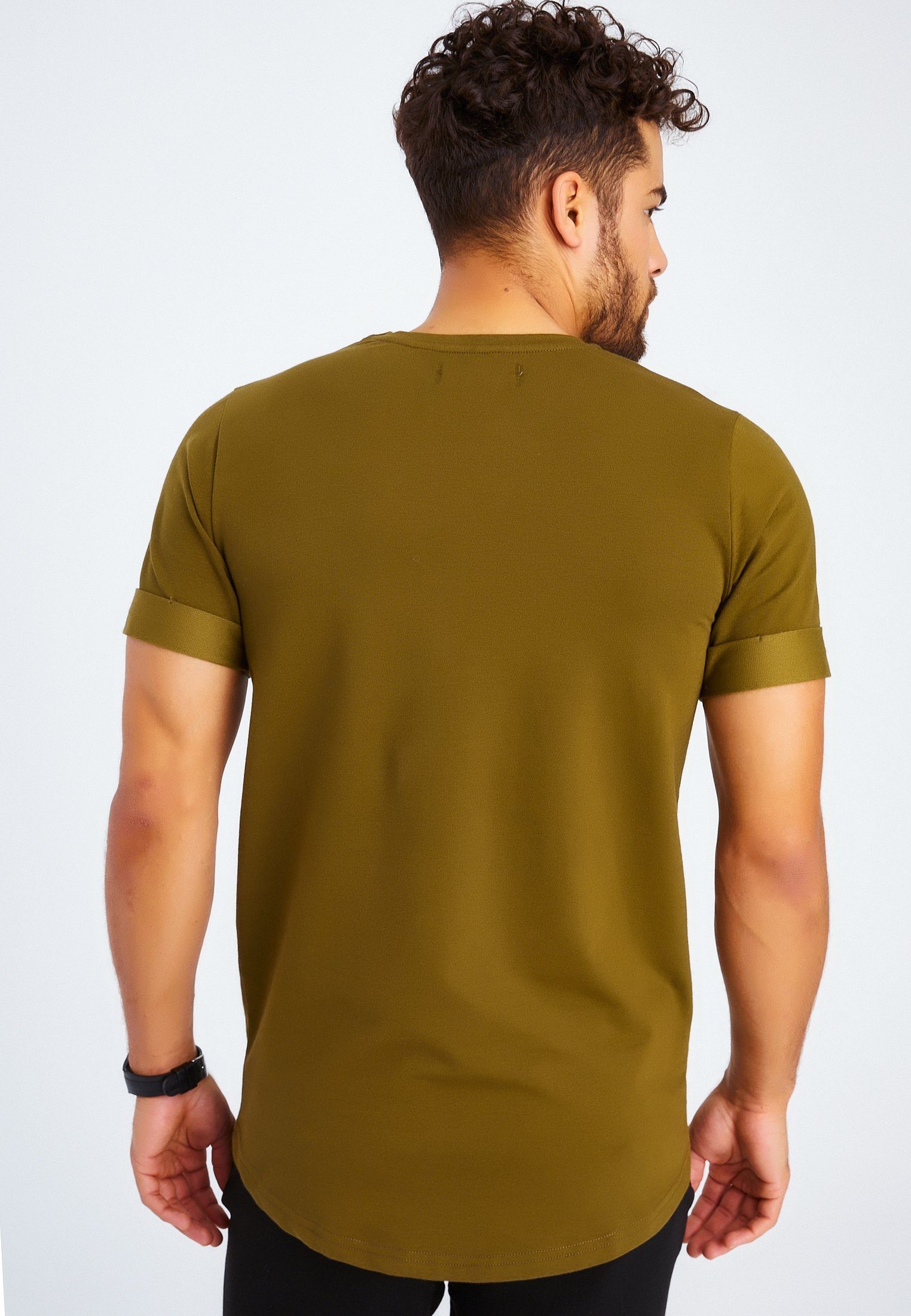 Leif Nelson T-Shirt Herren T-Shirt khaki Rundhals LN-6368