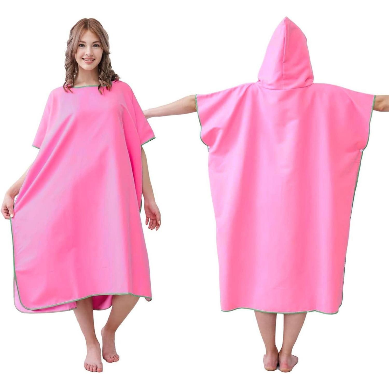 LuxusKollektion Badeponcho Handtuch Poncho Erwachsene Kapuze Mikrofaser Rosa, Textil, Kapuze
