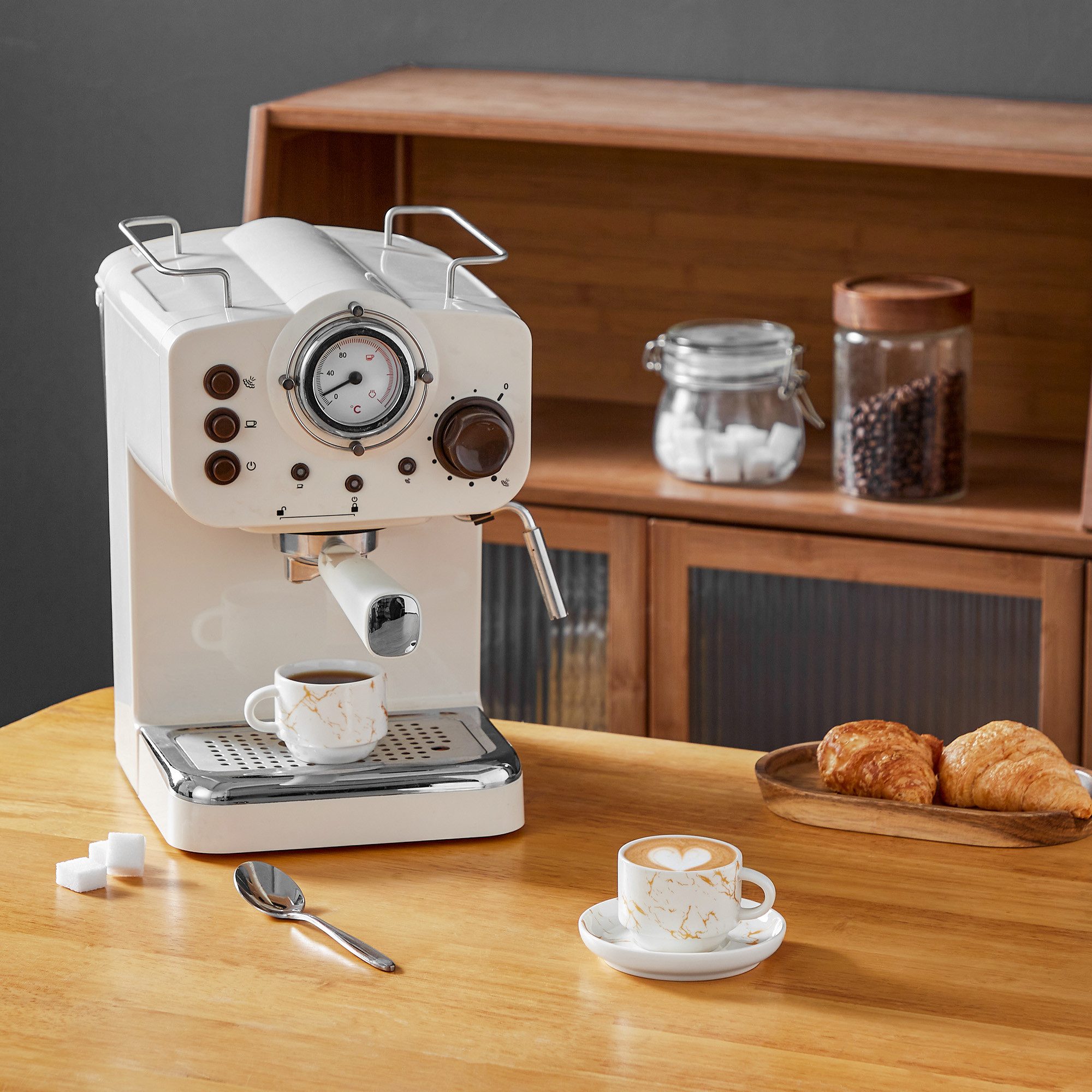 MALACASA Kaffeeservice Porzellan Espressotasse, Metallständer, Weiß/Schwarz/Marmor (6-tlg), 6 Personen, Porzellan – Bild 3 von 5
