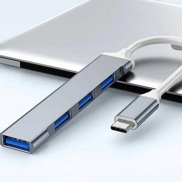 Alpha Electronics USB Verteiler USB-Adapter USB-C zu USB 3.0 Typ A, Standard-USB, 8 cm, 4in1 Splitter, für Laptop und andere Typ- C- Geräte