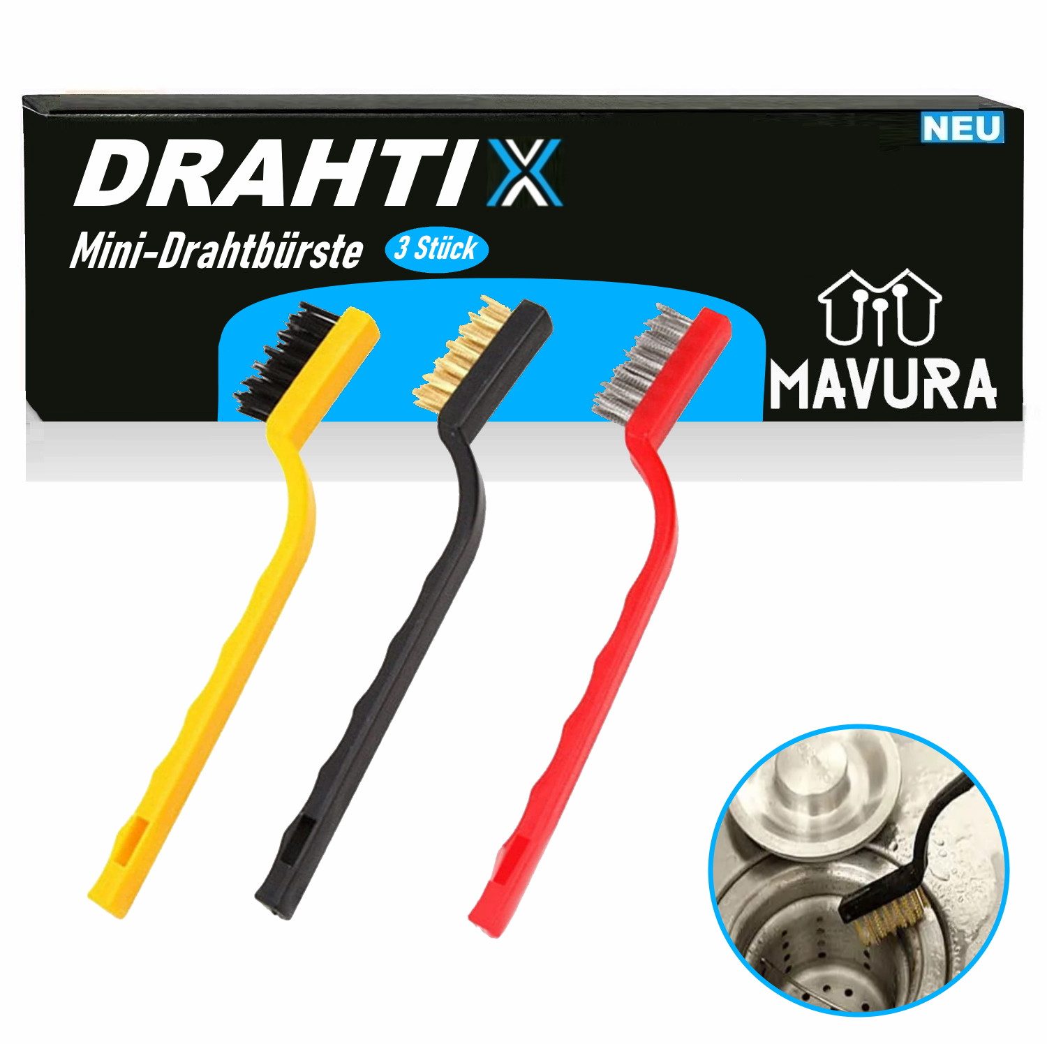 Drahtbürste DRAHTIX Mini Drahtbürste Set Messing Nylon Edelstahl Handdrahtbürste