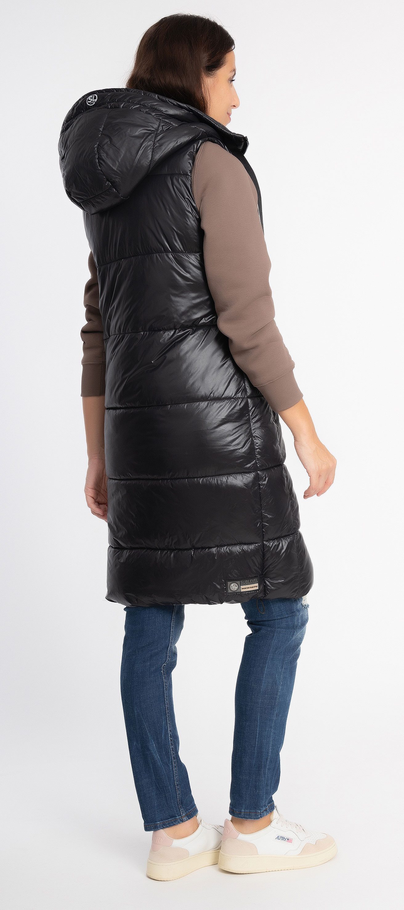 SUBLEVEL Steppweste Damen mit Kapuze Waistcoat lange Winter Weste Bodywarmer Waistcoat