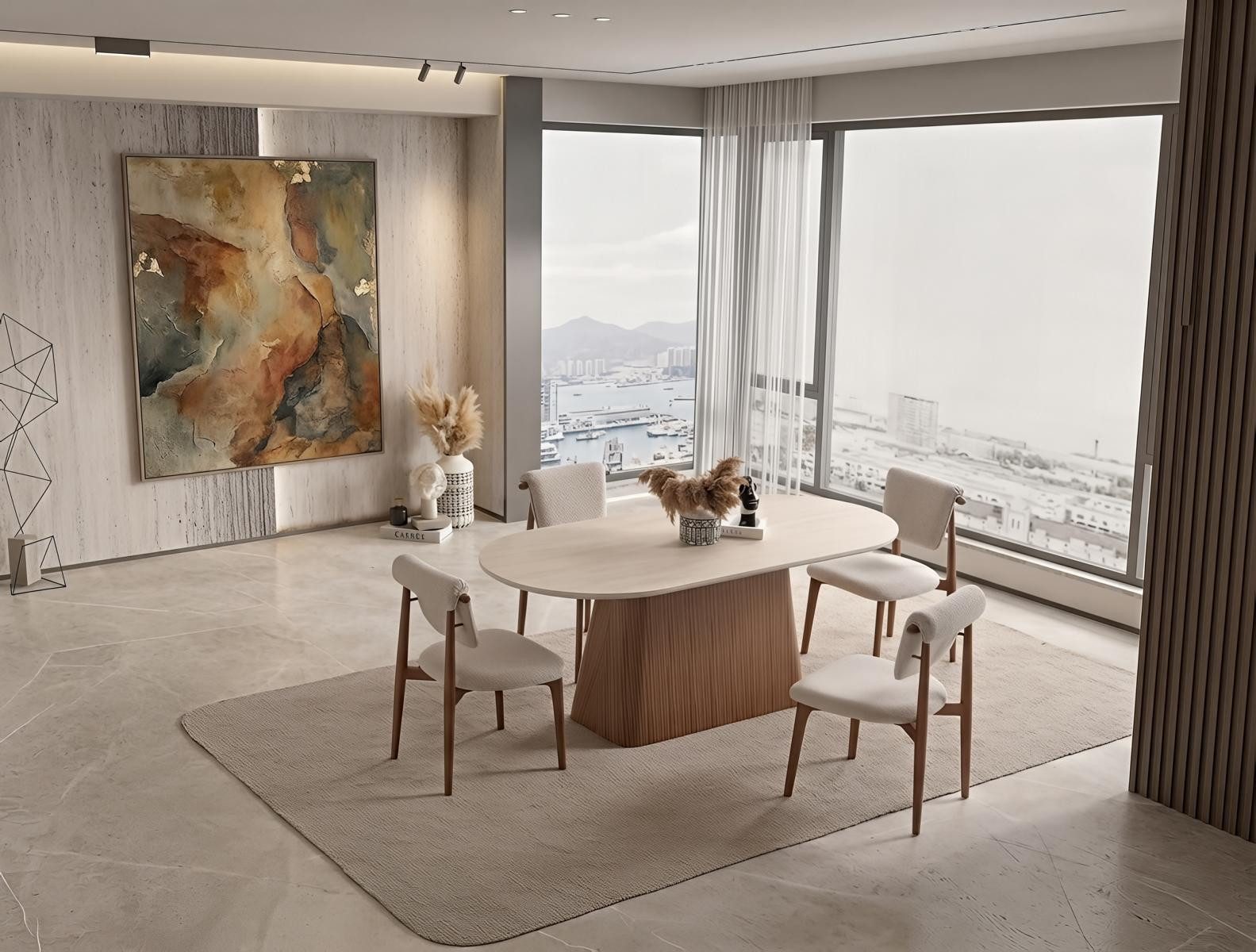 JVmoebel Esstisch Esstisch Modern Beige Edel Kuechentisch Speisetisch Massivholz Oval, Made in Europa