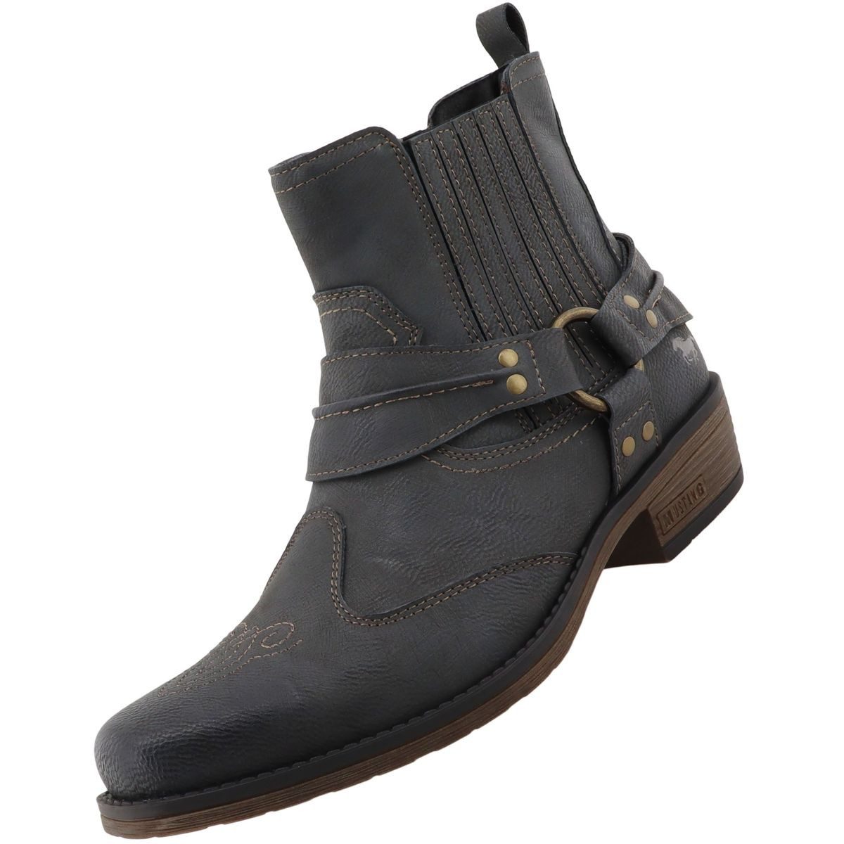 Mustang Shoes 36M0031001-coal Stiefelette Western/Biker-Boot mit markantem Stiefelband