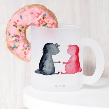 Mr. & Mrs. Panda Teeglas Axolotl Liebe, Teetasse, Teeglas, Tasse, Glas Teetasse, Teebecher, Premium Glas, Edler Aufdruck