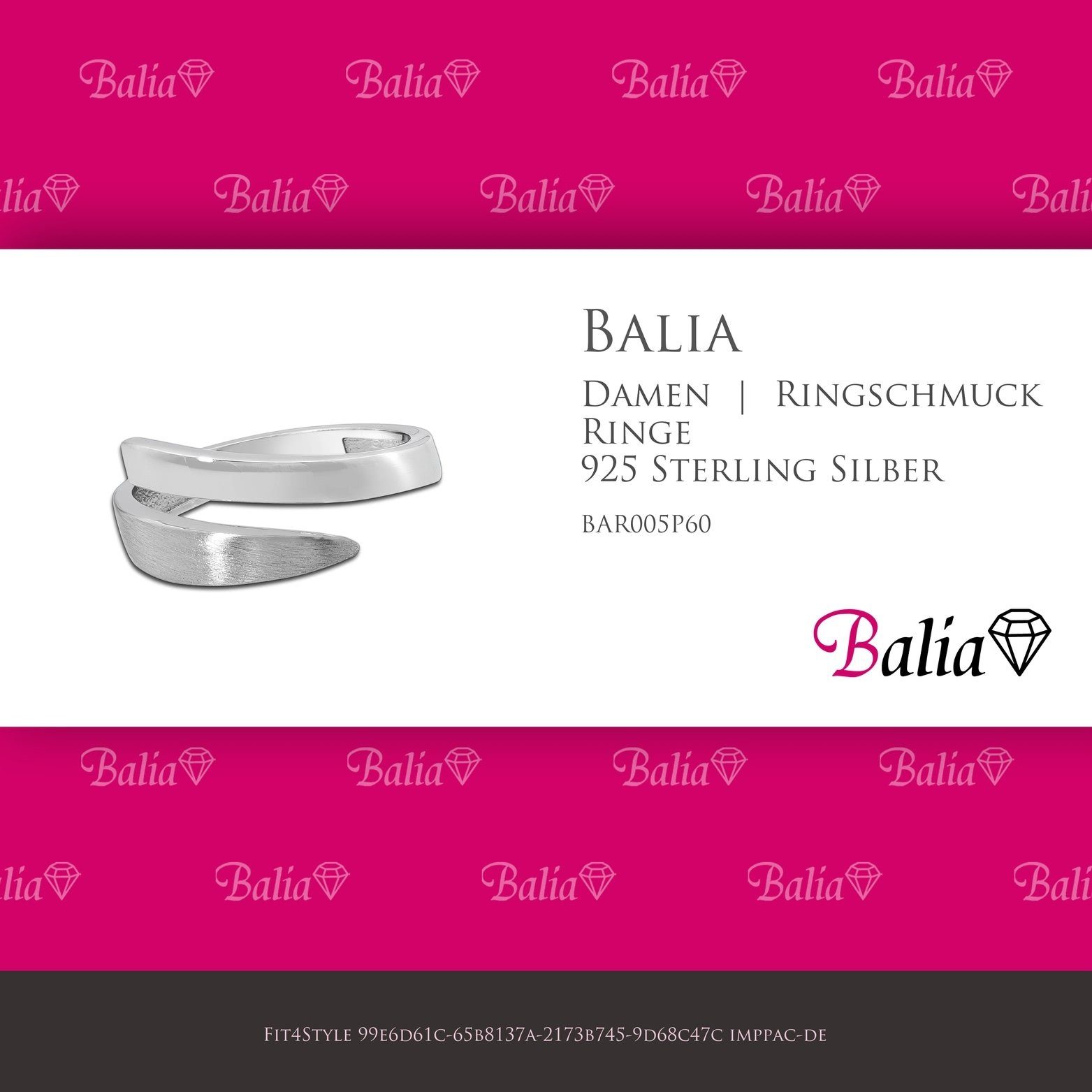 925 60 Silber Ring und Silber für 925 Damen Balia mit Balia (19,1), (Klassisch) Silberring Fingerring Größe matter Sterling (Fingerring),