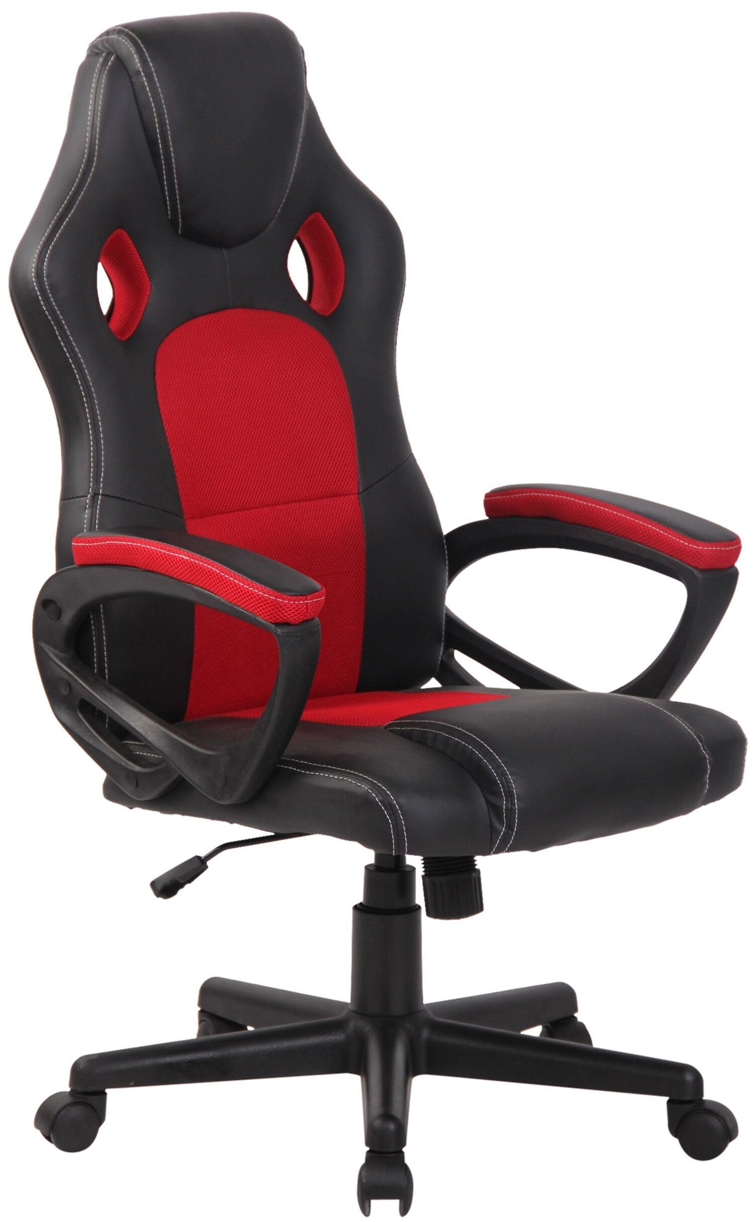 TPFLiving Gaming-Stuhl First mit bequemer Rückenlehne - höhenverstellbar und 360° drehbar (Schreibtischstuhl, Drehstuhl, Gamingstuhl, Racingstuhl, Chefsessel), Gestell: Kunststoff schwarz - Sitzfläche: Kunstleder rot | Stühle