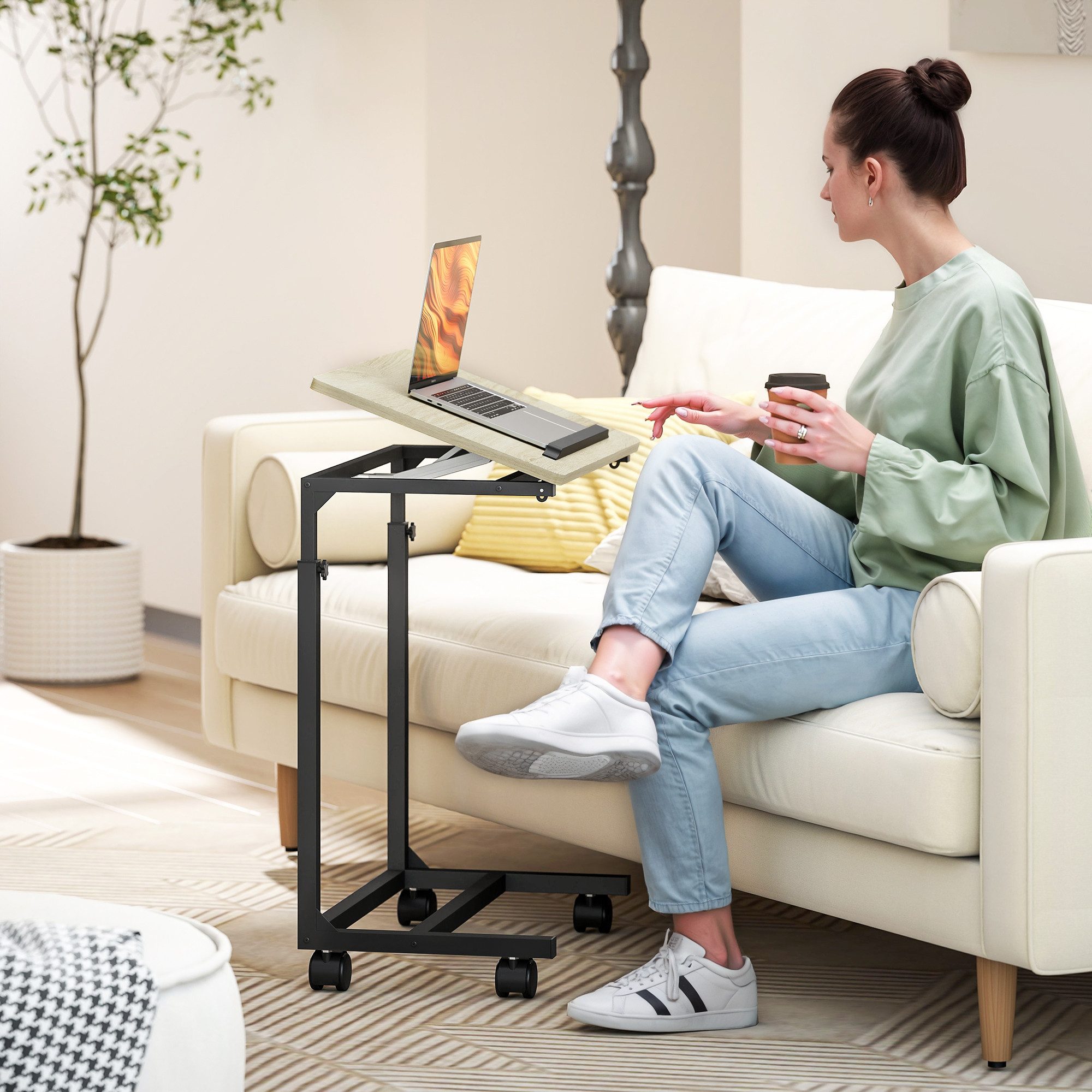 HOMCOM Beistelltisch C-förmiger Sofatisch (höhenverstellbarer Überbetttisch günstig online kaufen